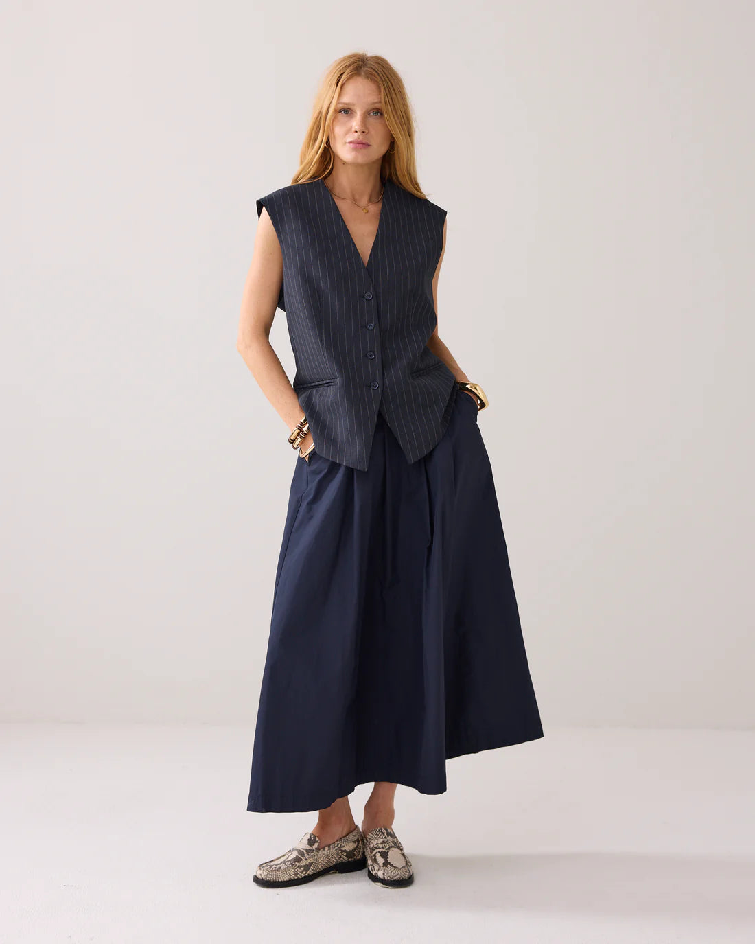 Pinstripe Gilet in Midnight Blue