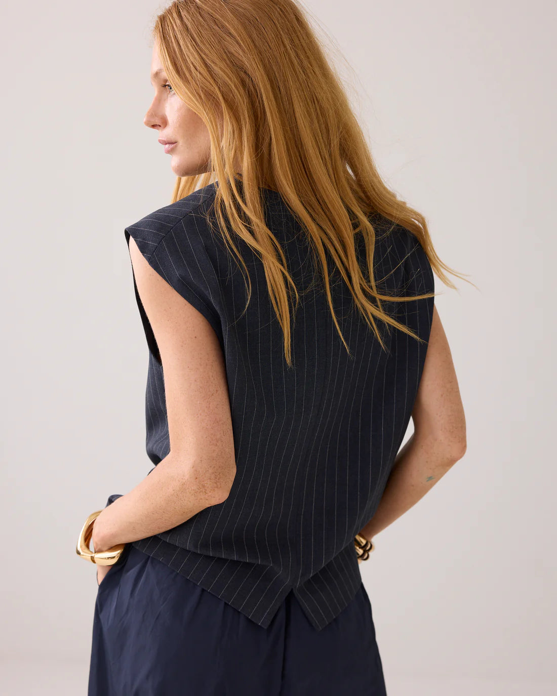 Pinstripe Gilet in Midnight Blue