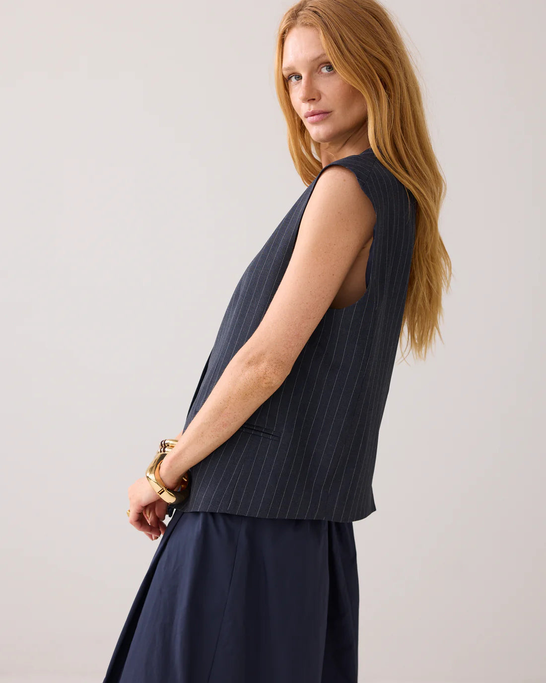 Pinstripe Gilet in Midnight Blue