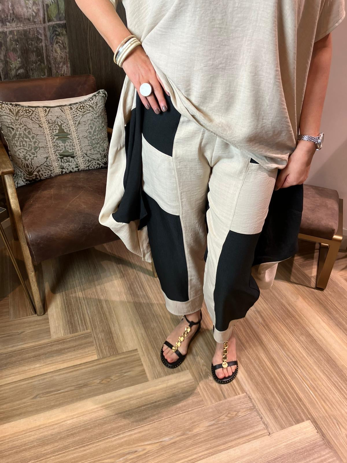 Relaxed Patch Pocket in Black and Taupe