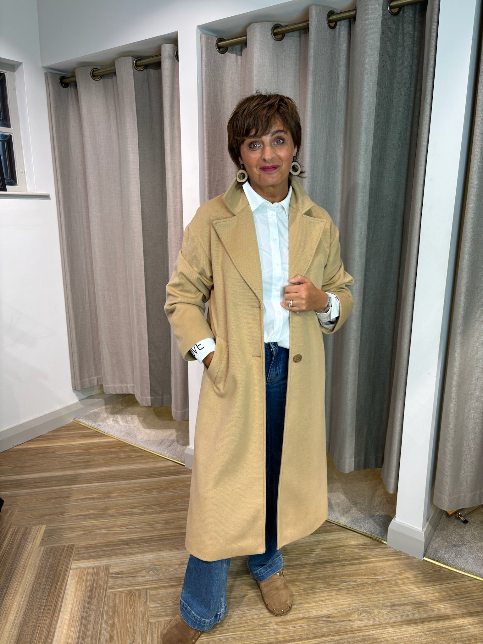 Oversized Coat with Pocket Welt in Camel