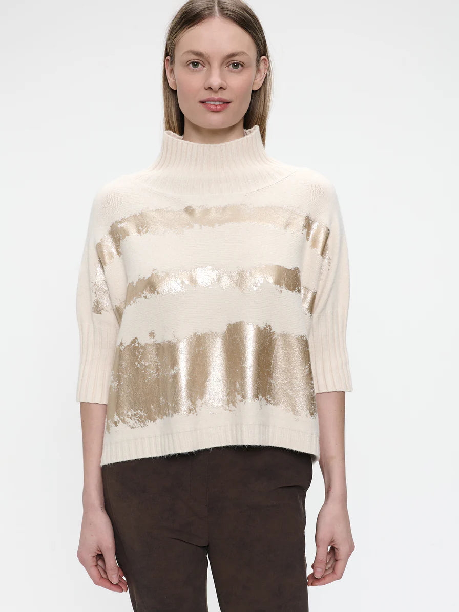 Gold Print Pullover in Beige Gold