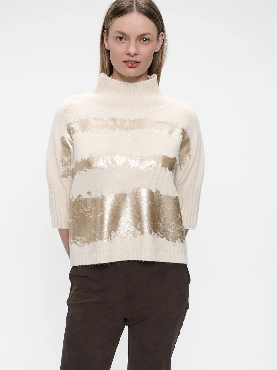 Gold Print Pullover in Beige Gold