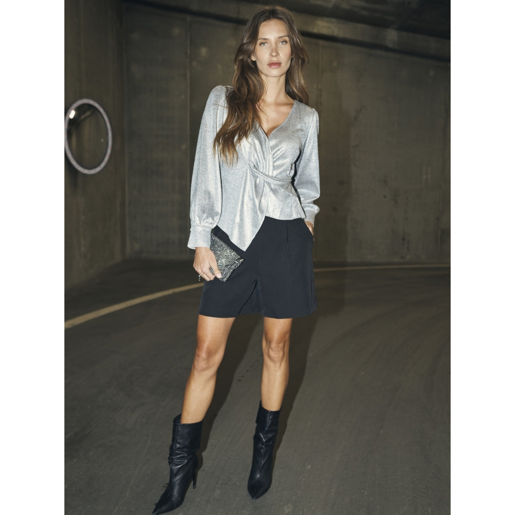 Birke Wrap Blouse in Iron Grey