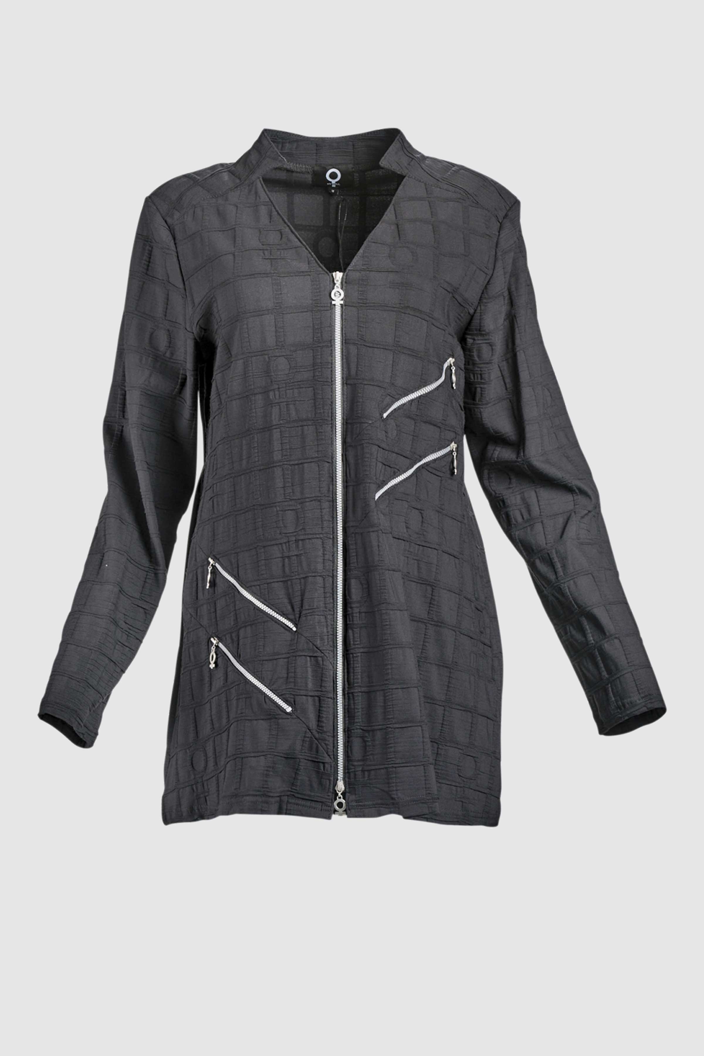 Bubble Zip Up Long Jacket in Black