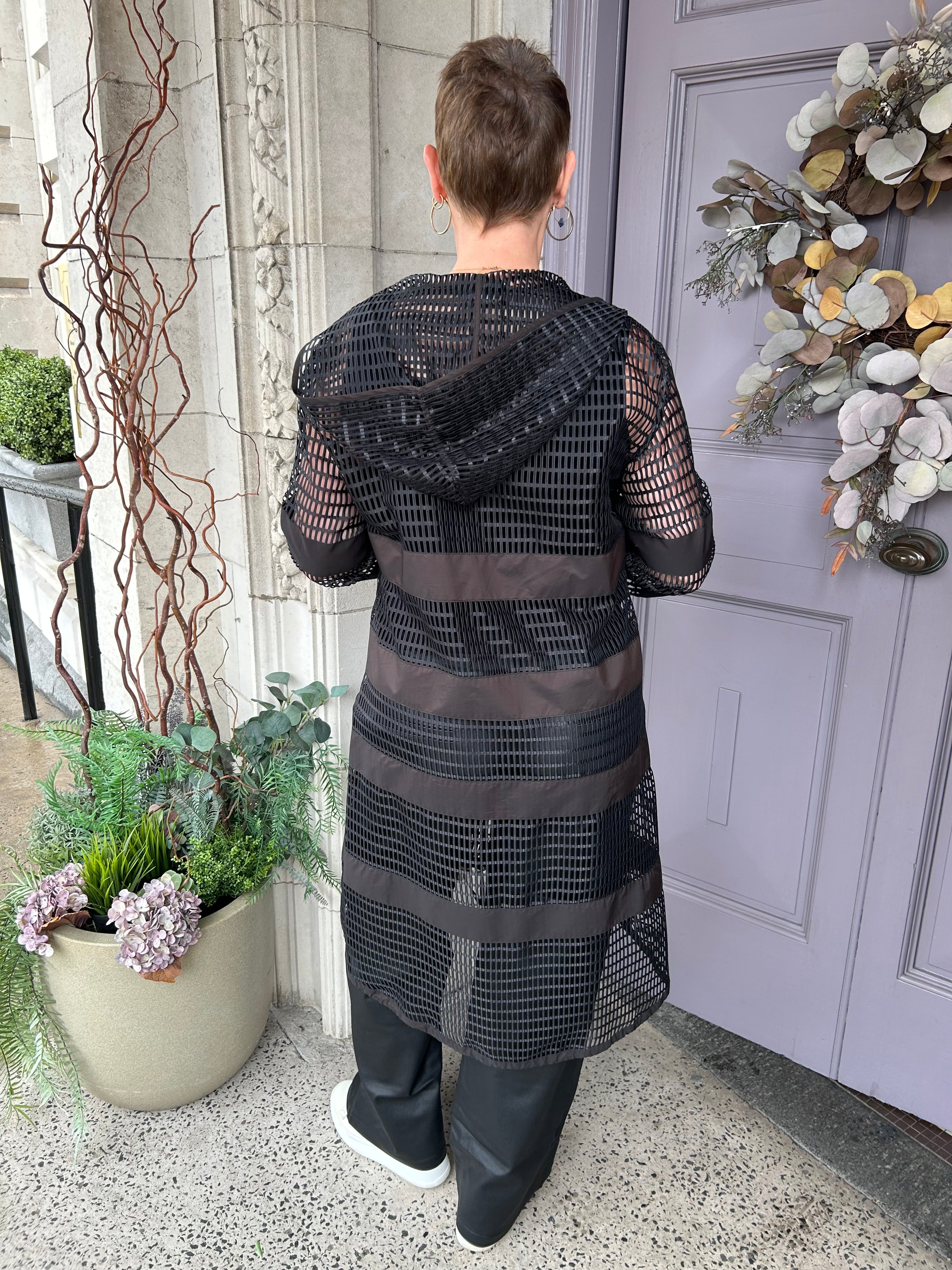 Loose Weave Long Jacket in Black/Cocoa