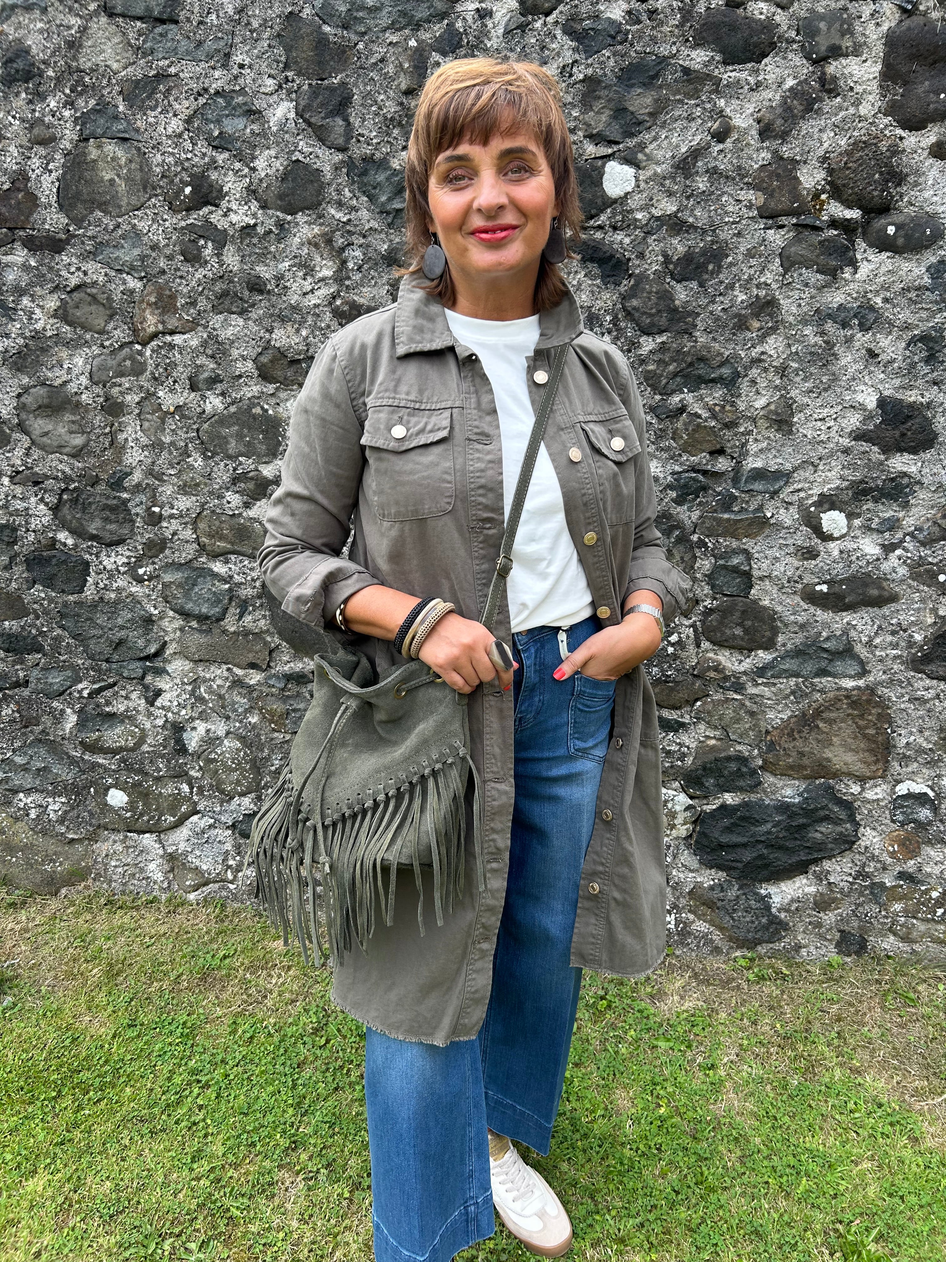 Foxy Solid Long Jacket in Army