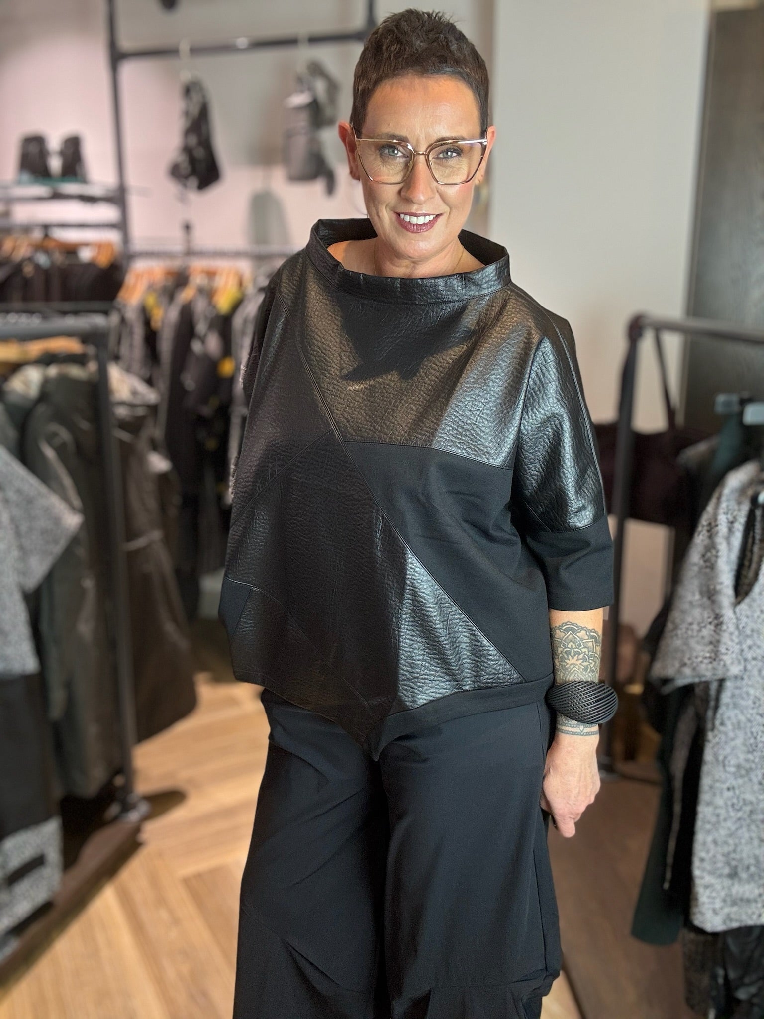 Vega Leather Top in Black