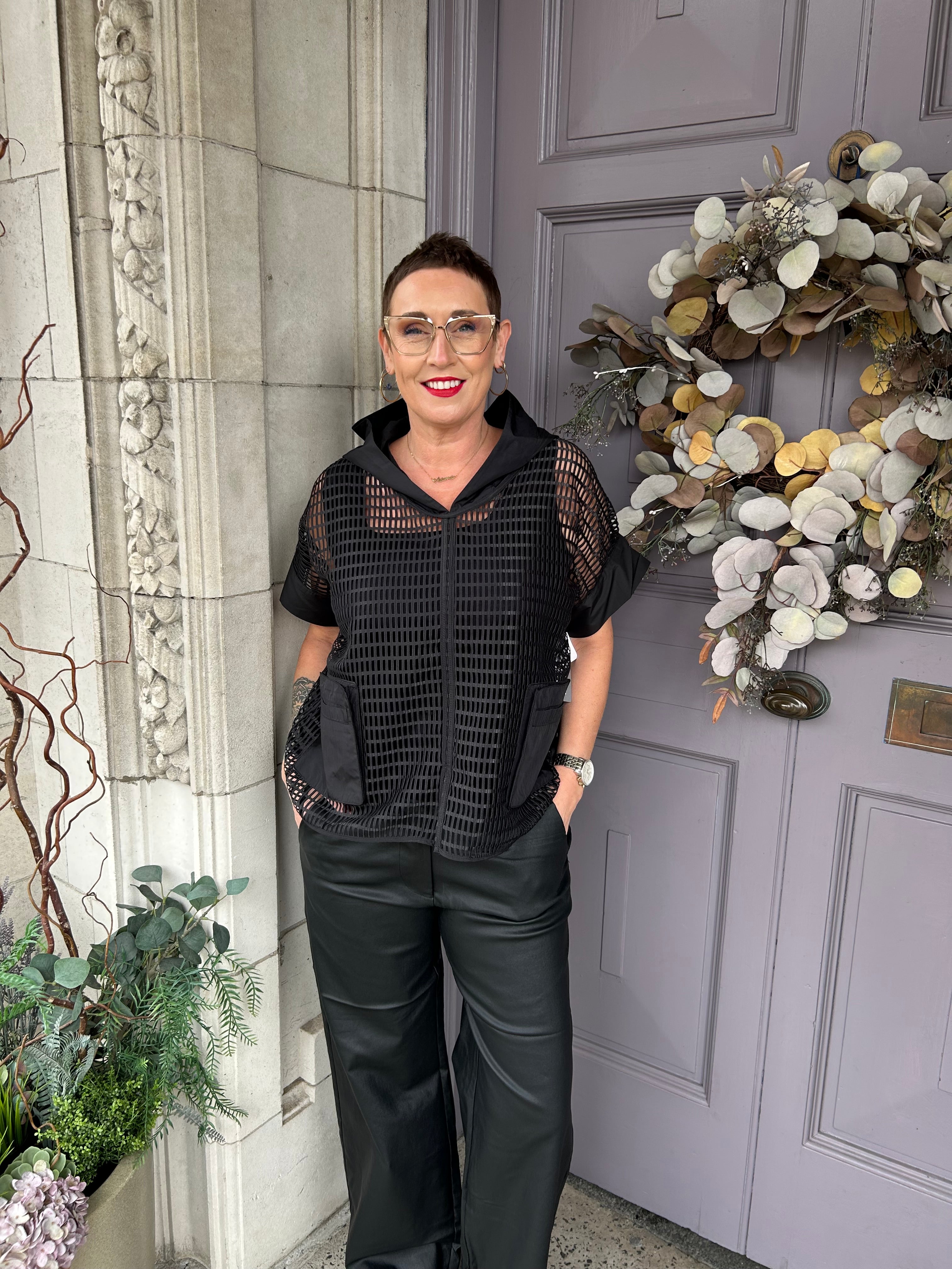 Open Weave Square Top in Black
