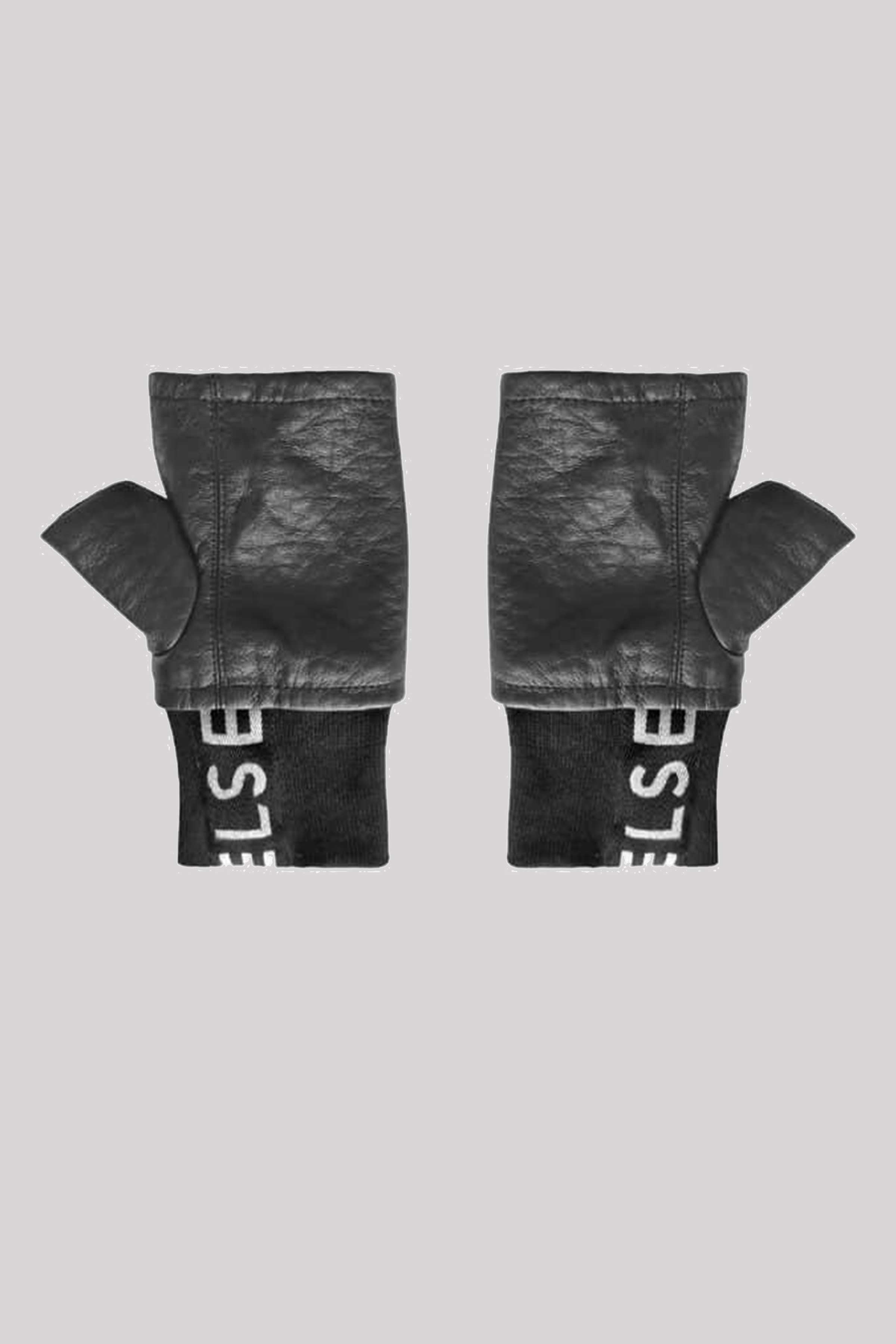 Faux Leather Ribbed Gloves in Black