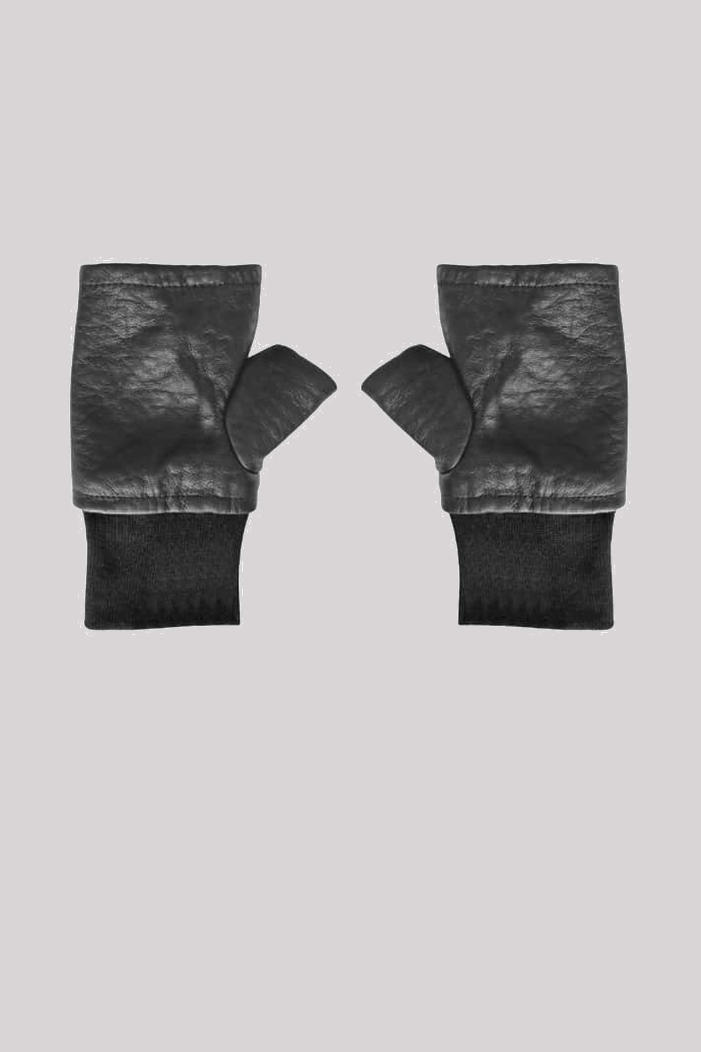 Faux Leather Ribbed Gloves in Black