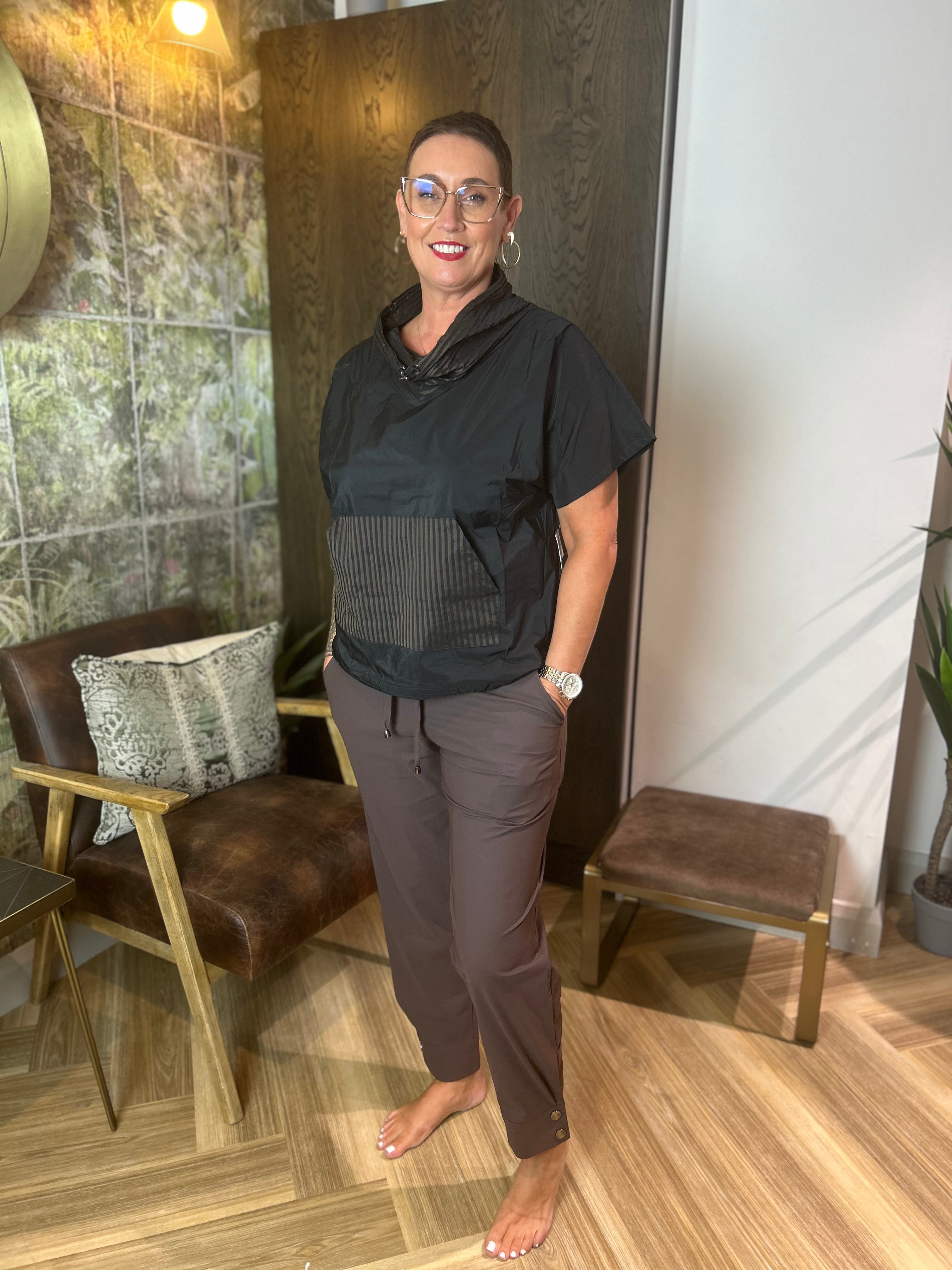 Slim Leg Trouser with Stud Detail at Hem in Cocoa
