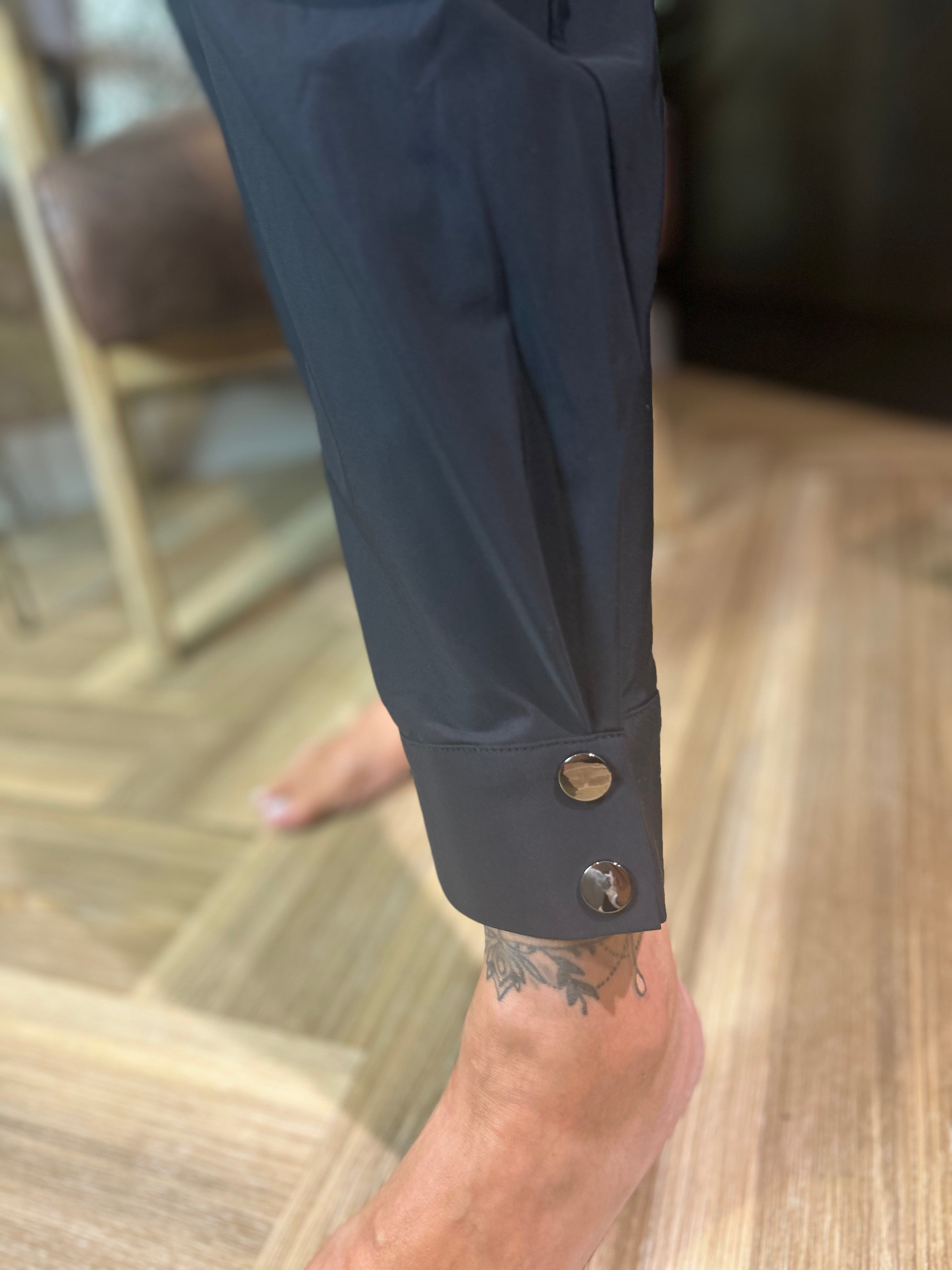 Slim Leg Trouser with Stud Detail at Hem in Black