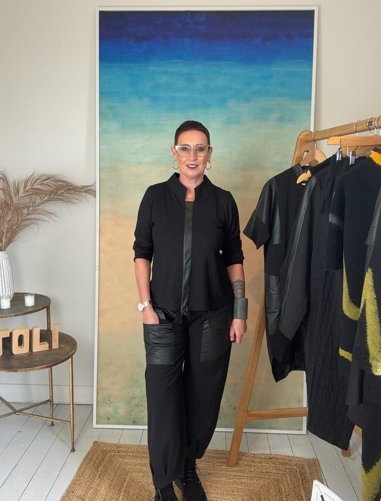 High Neck Top in Plain Black