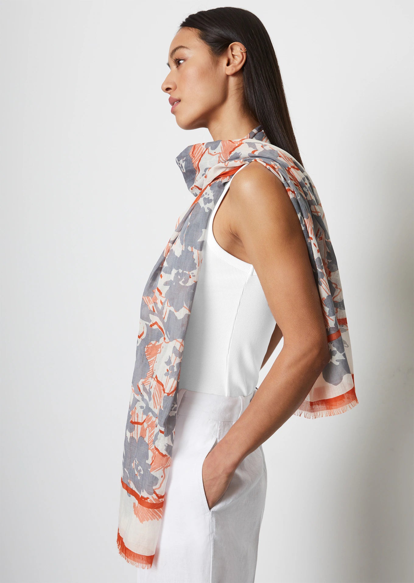 Woven Scarf in White Cotton