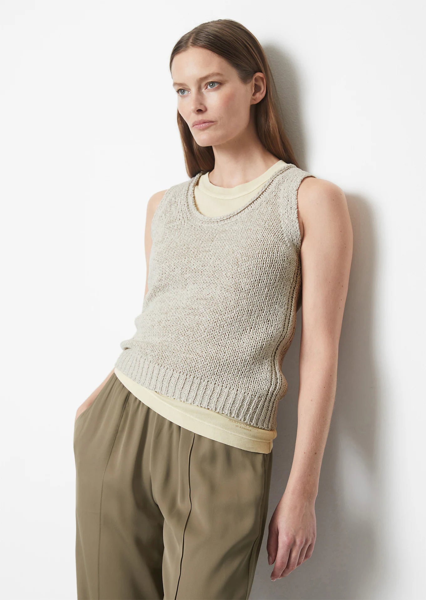 Knitted Vest Top in Stone Grey