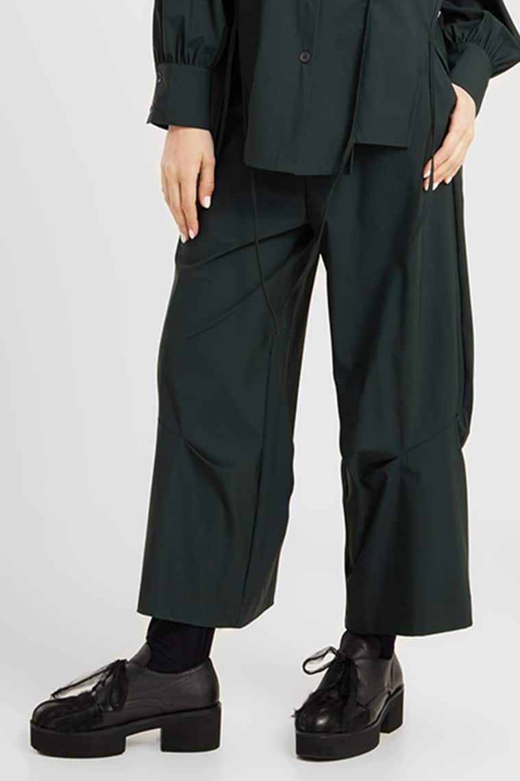 Pleated Wide Leg Trousers in Midnight Green