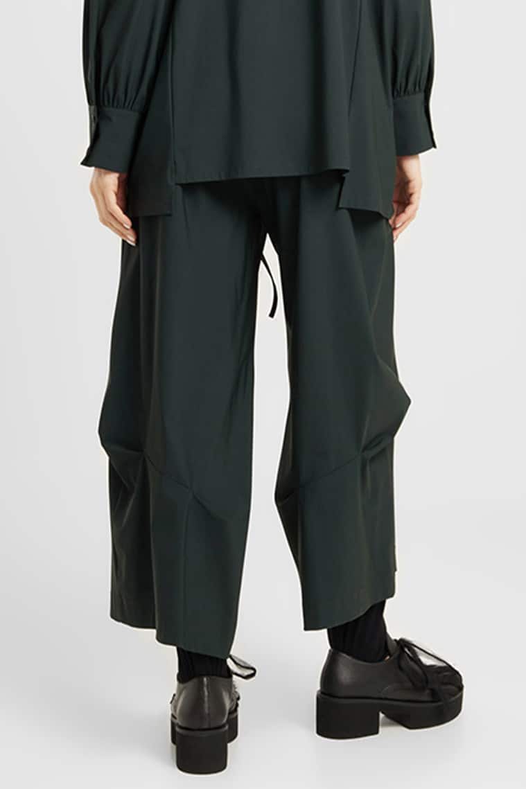 Pleated Wide Leg Trousers in Midnight Green
