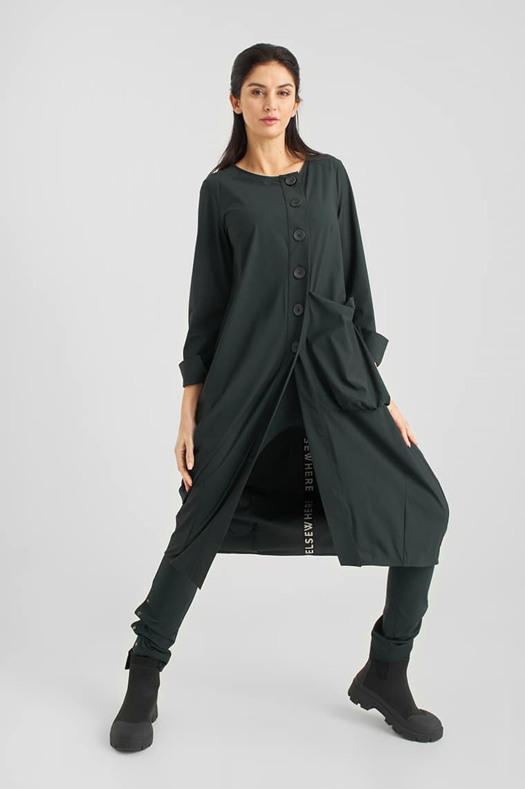 Balloon Shaped Cardi Dress in Midnight Green