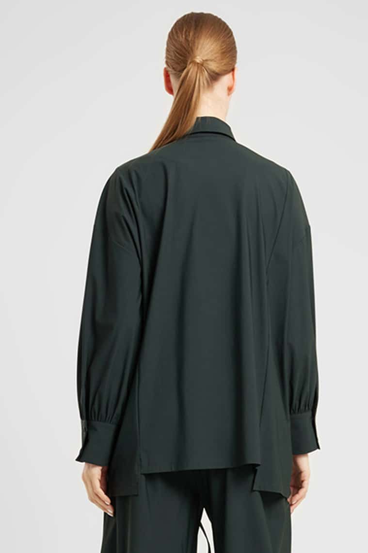 Oversized Balloon Sleeve Blouse in Midnight Green