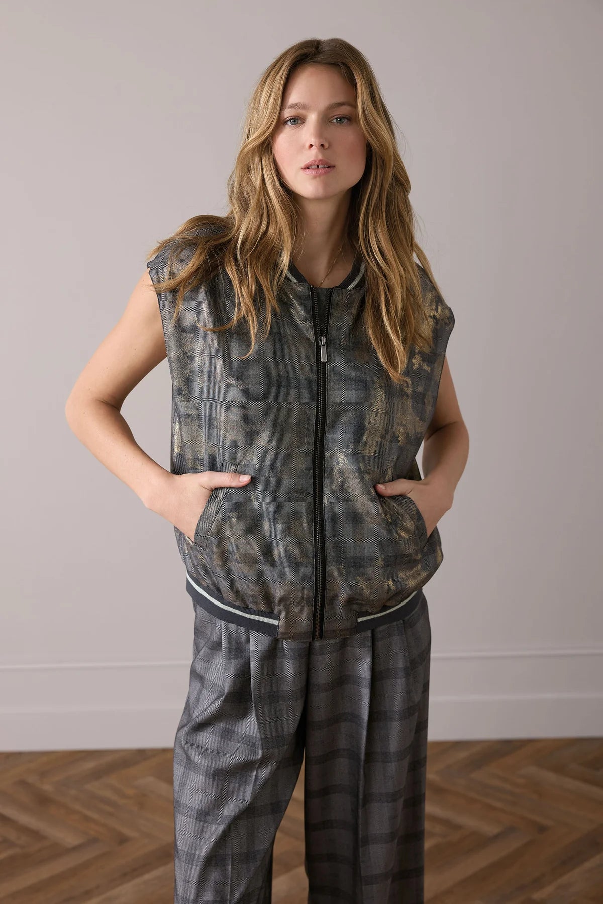 Check Gilet with Foil in Black