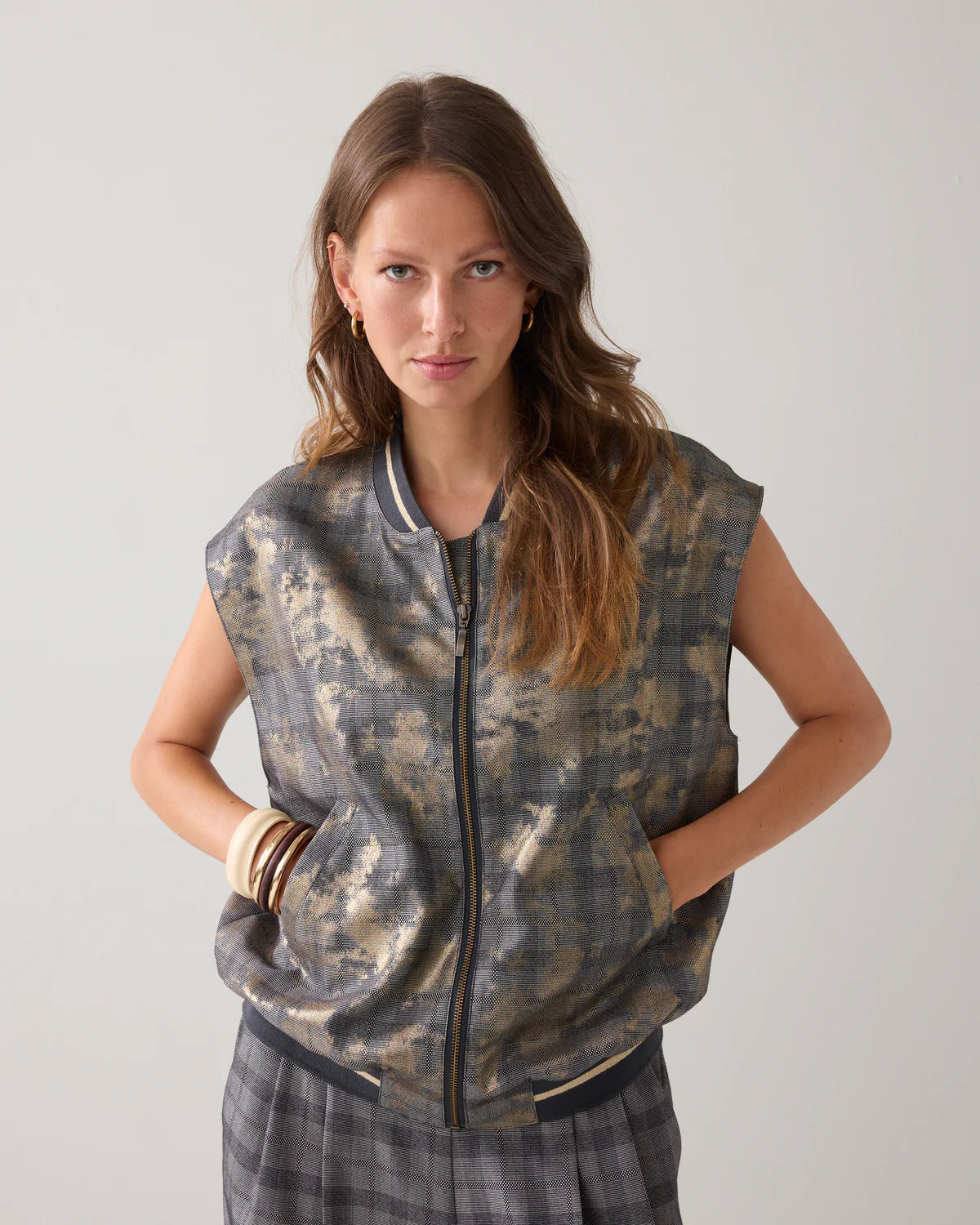 Check Gilet with Foil in Black