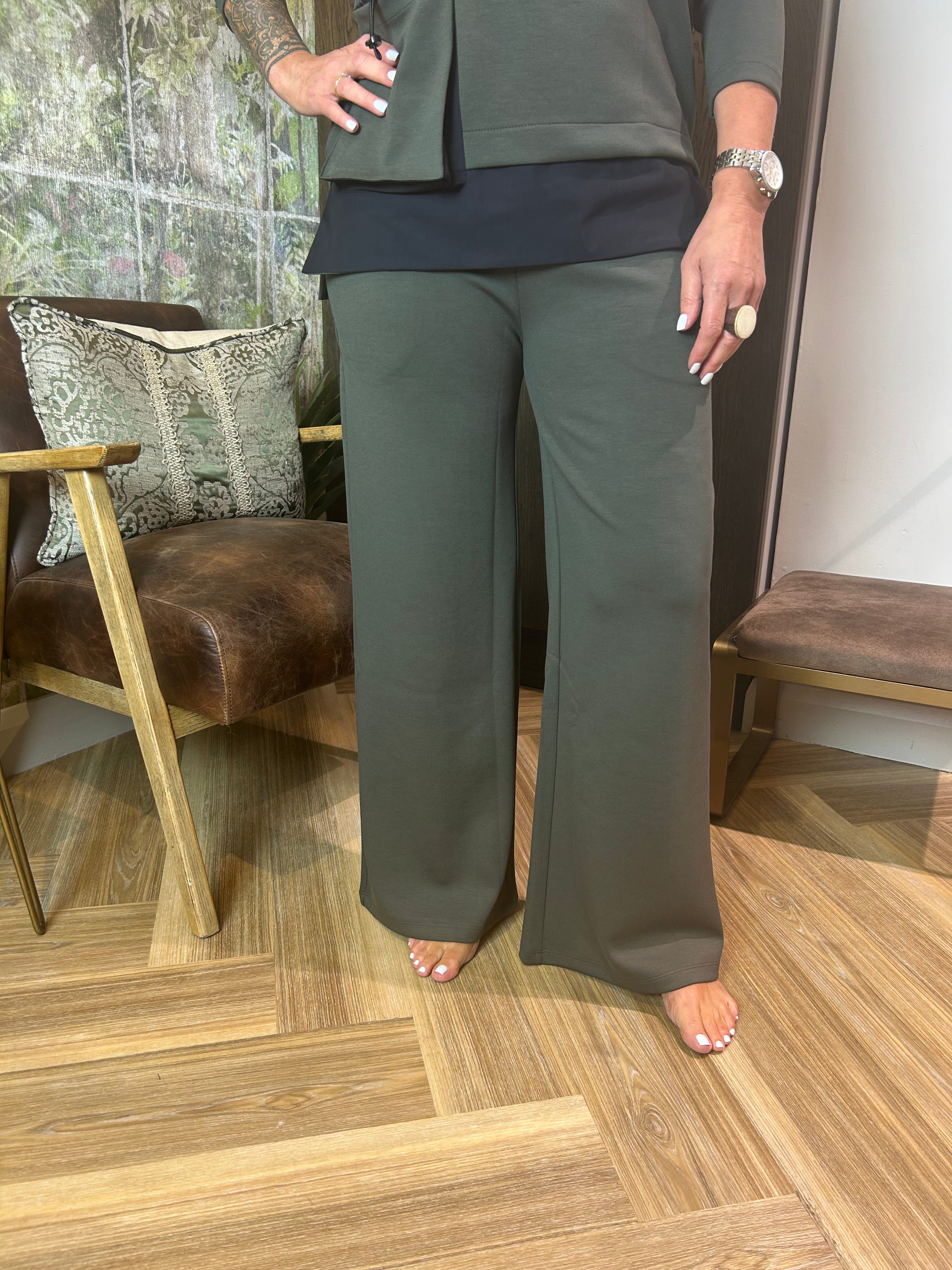 Soft Wide Leg Jersey Trouser in Forest