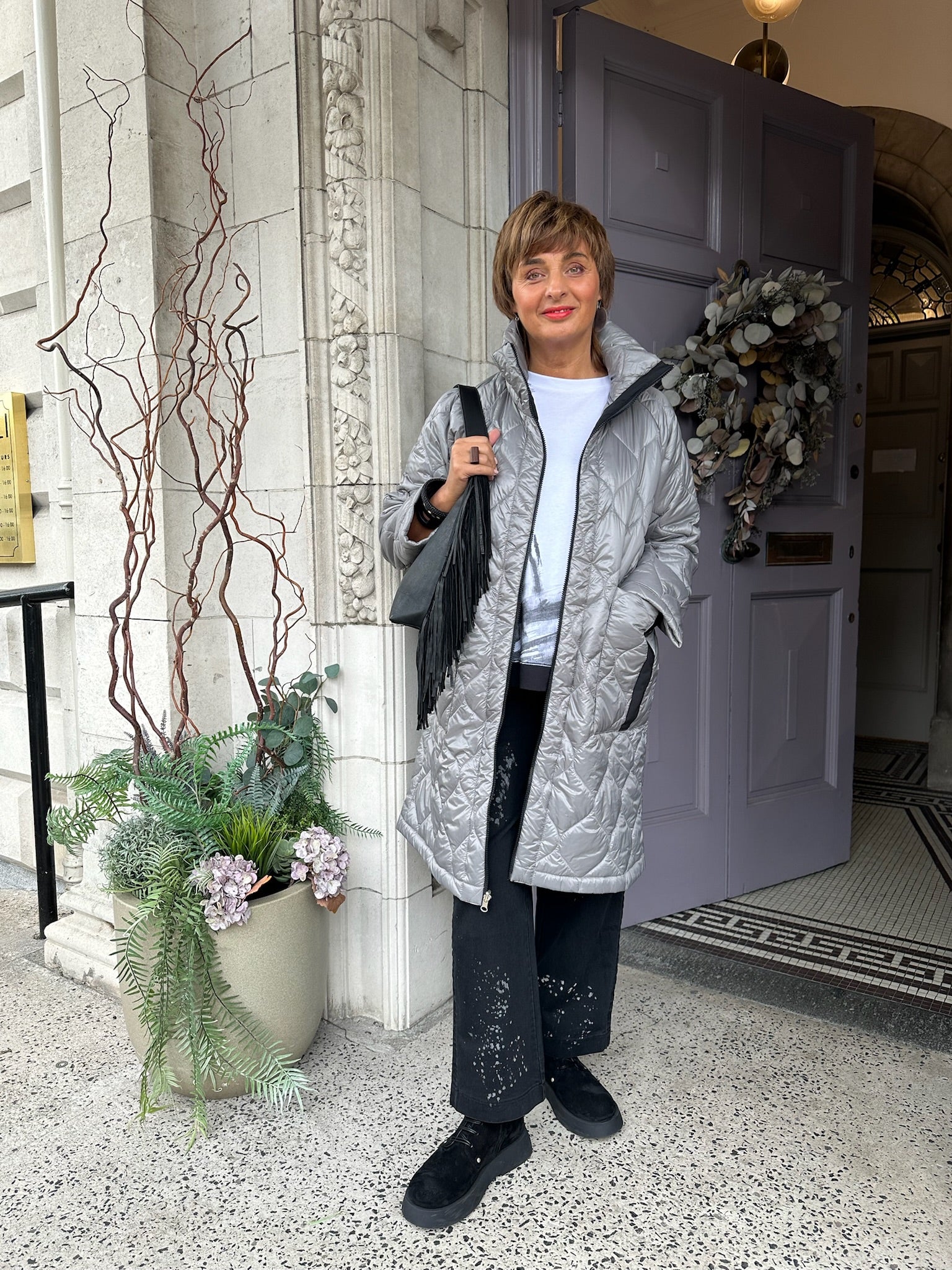 Quilted Coat in Grey