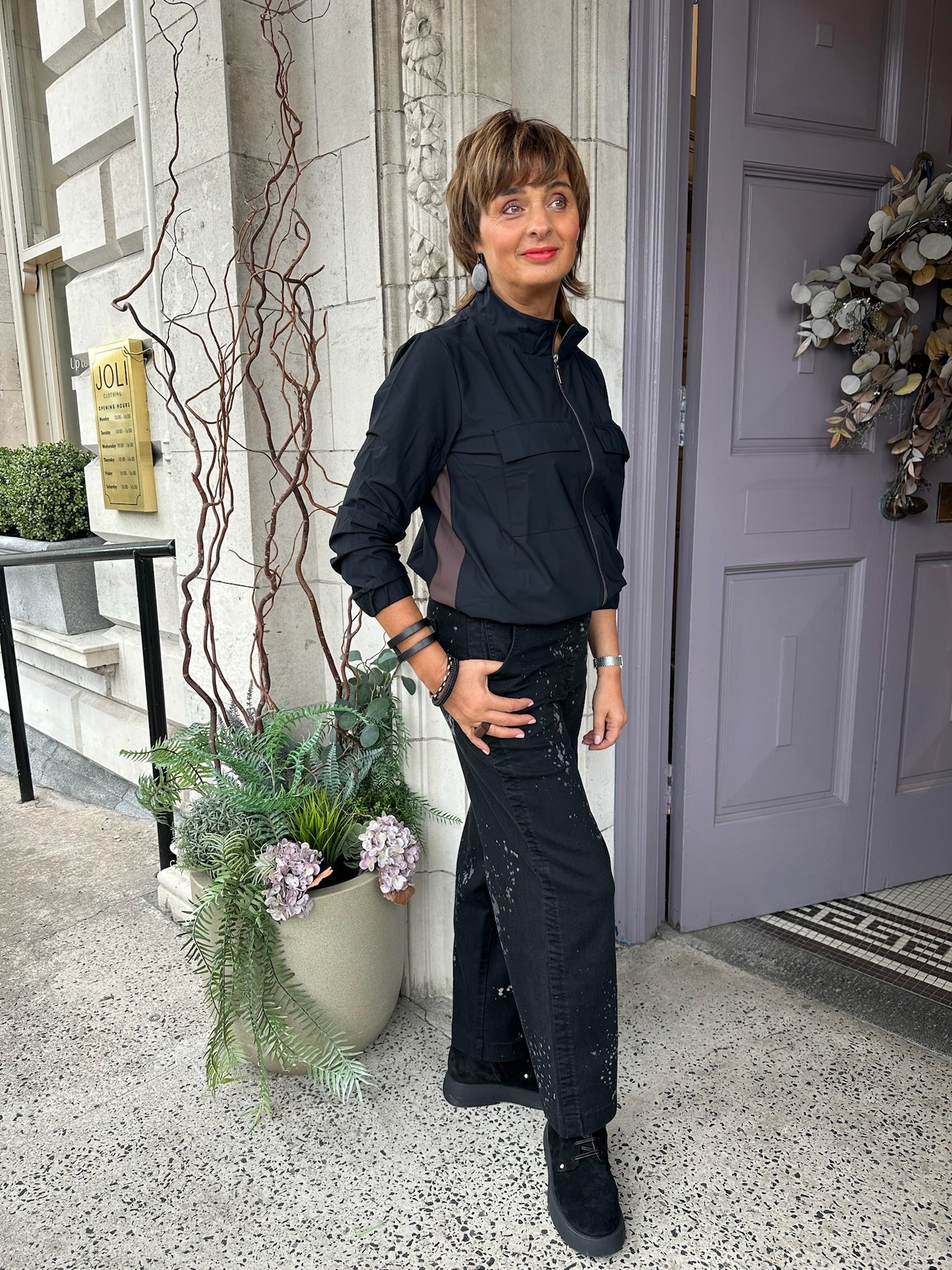 Short Jacket with Side Panels in Cocoa/Black