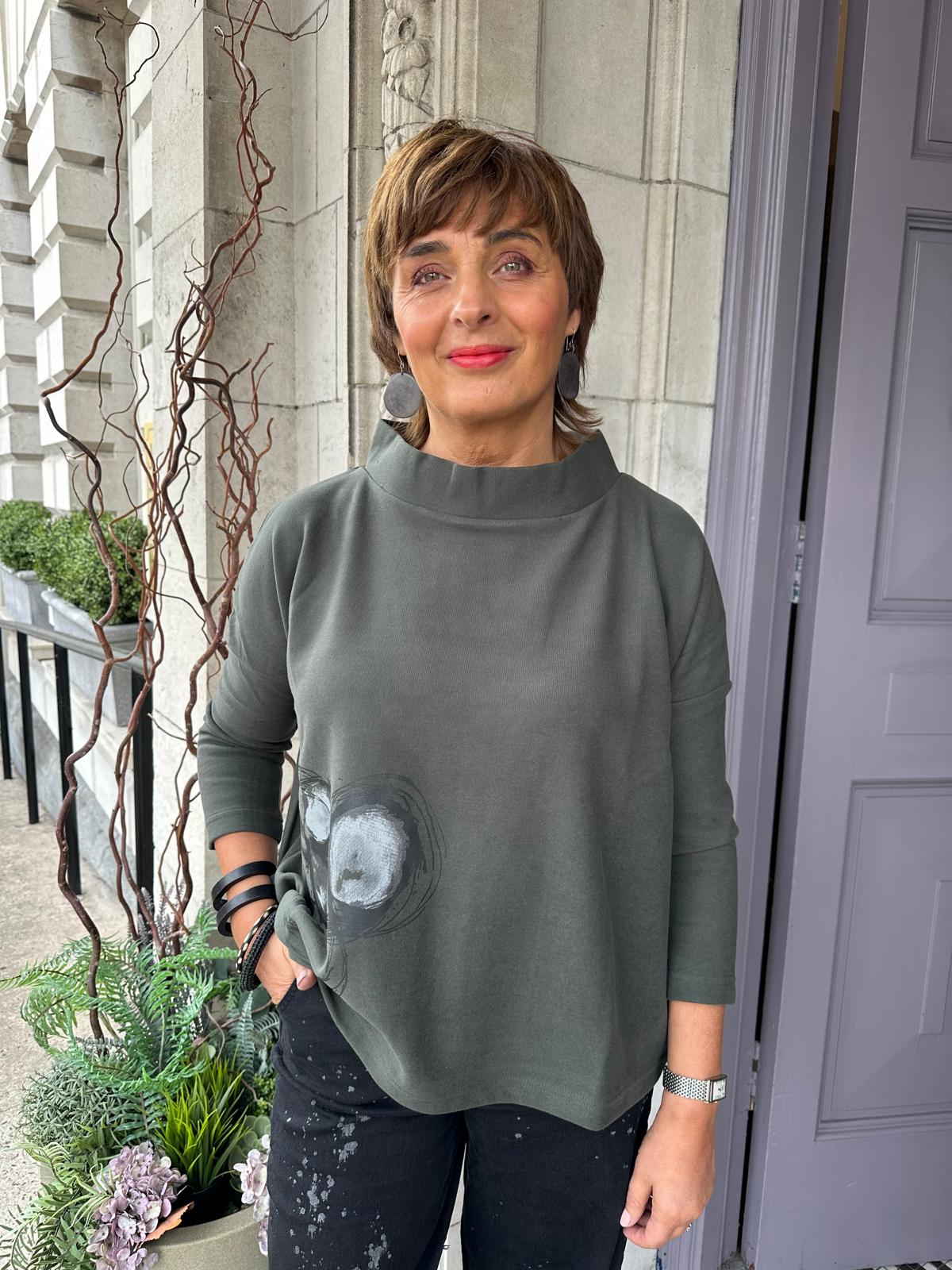 High Neck Placement Top in Forest