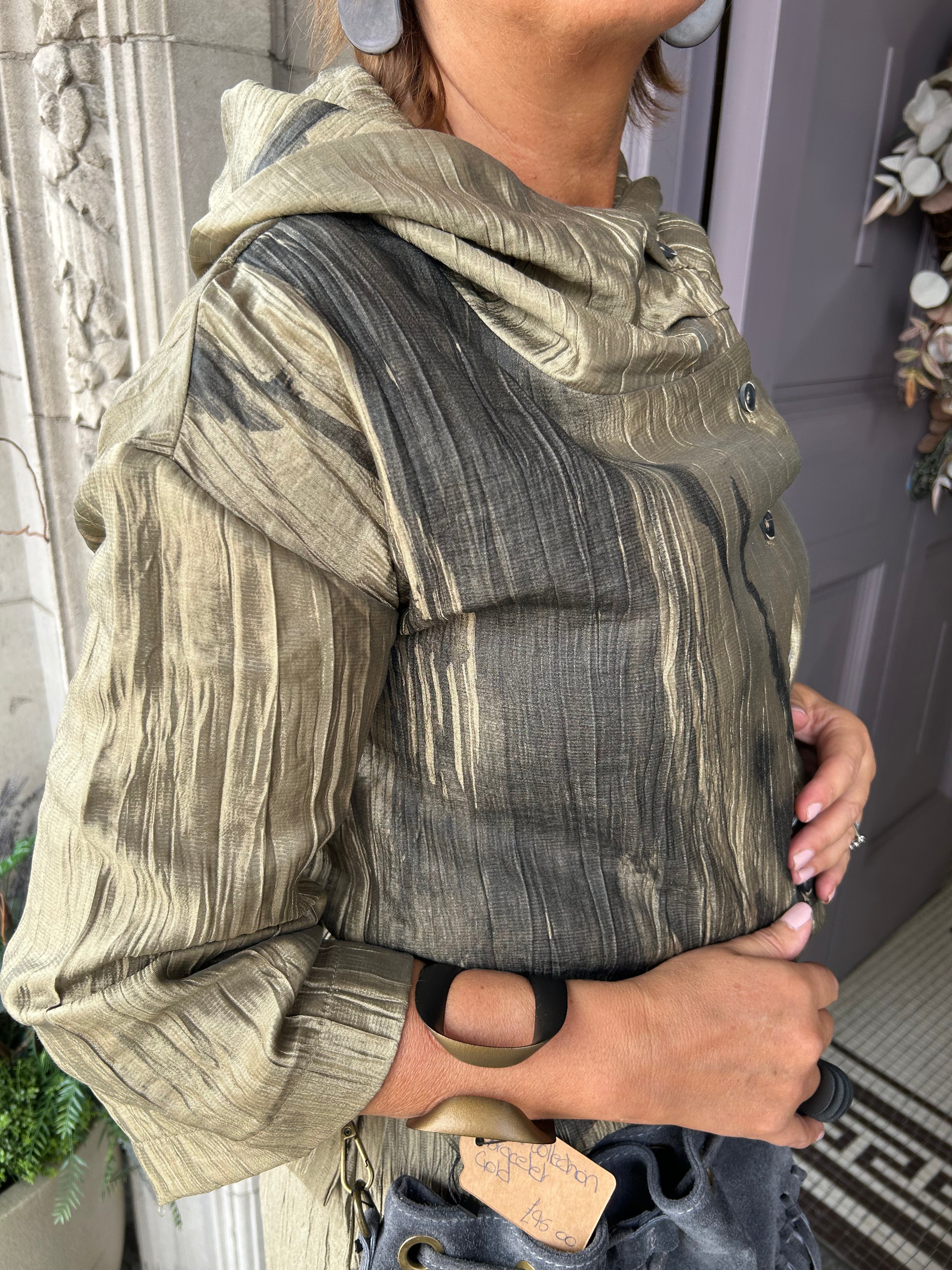 Abstract Button-Up Top in Gold