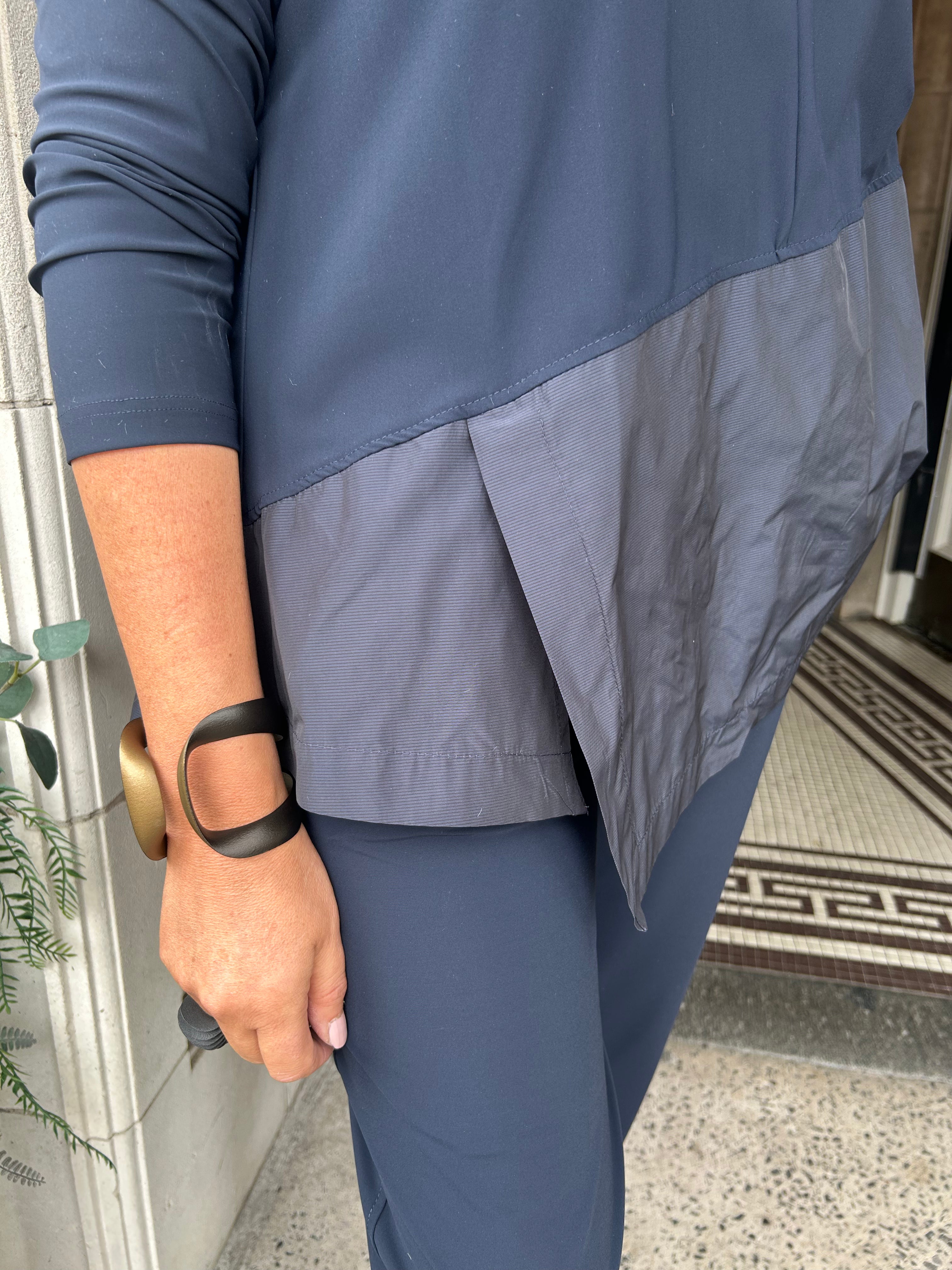 Mixed Fabric Top in Night Blue