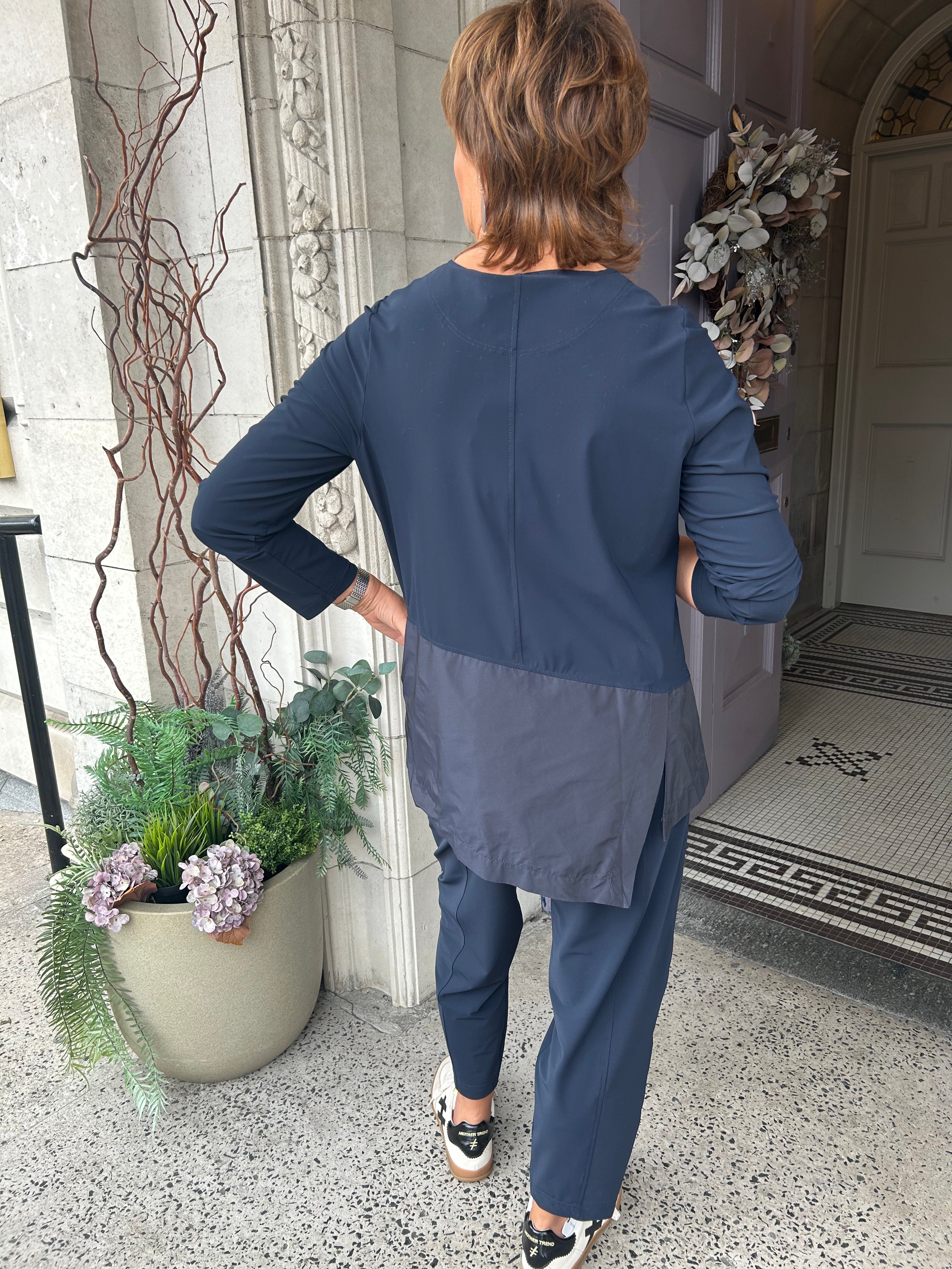 Mixed Fabric Top in Night Blue