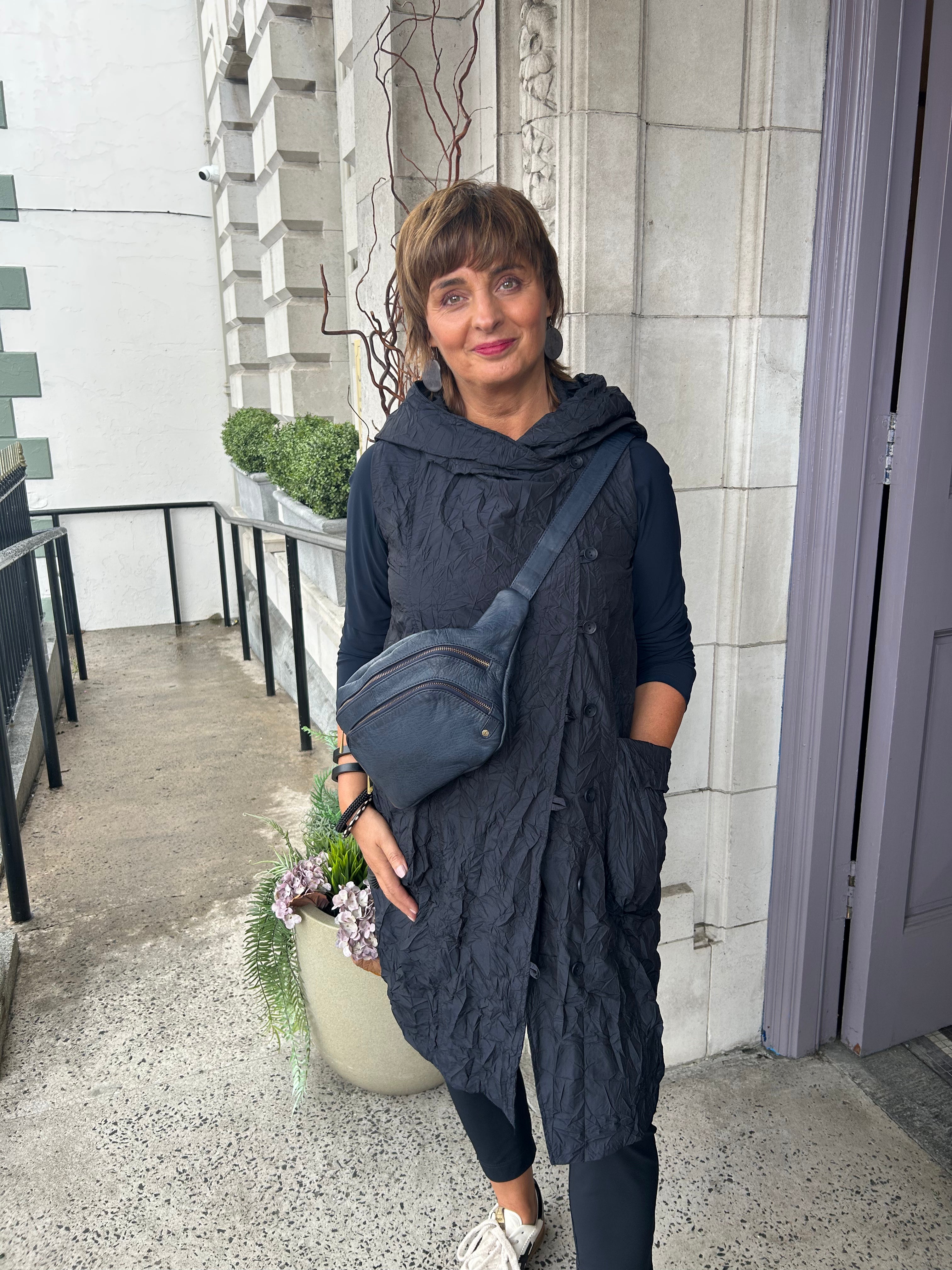 Crinkle Taffeta Waistcoat in Night Blue