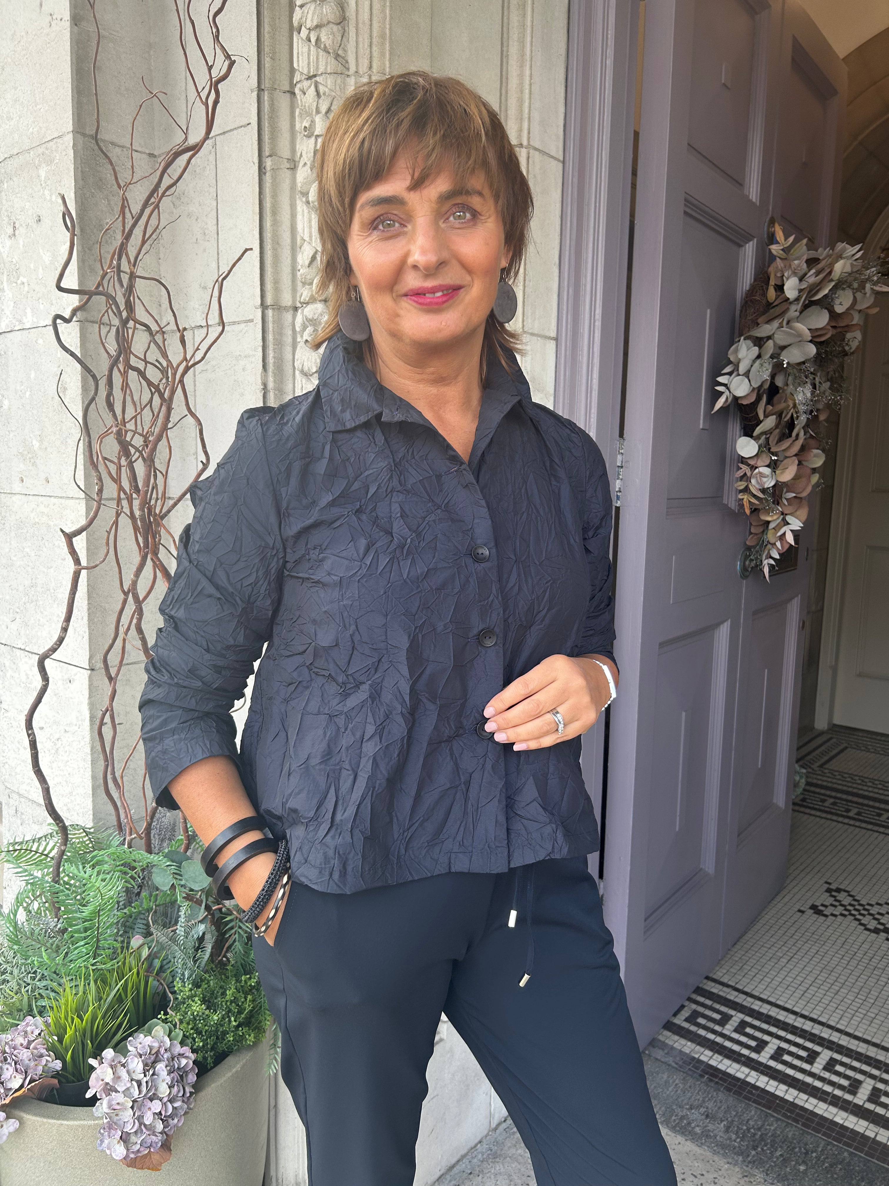 Crinkle Taffeta Jacket in Night Blue