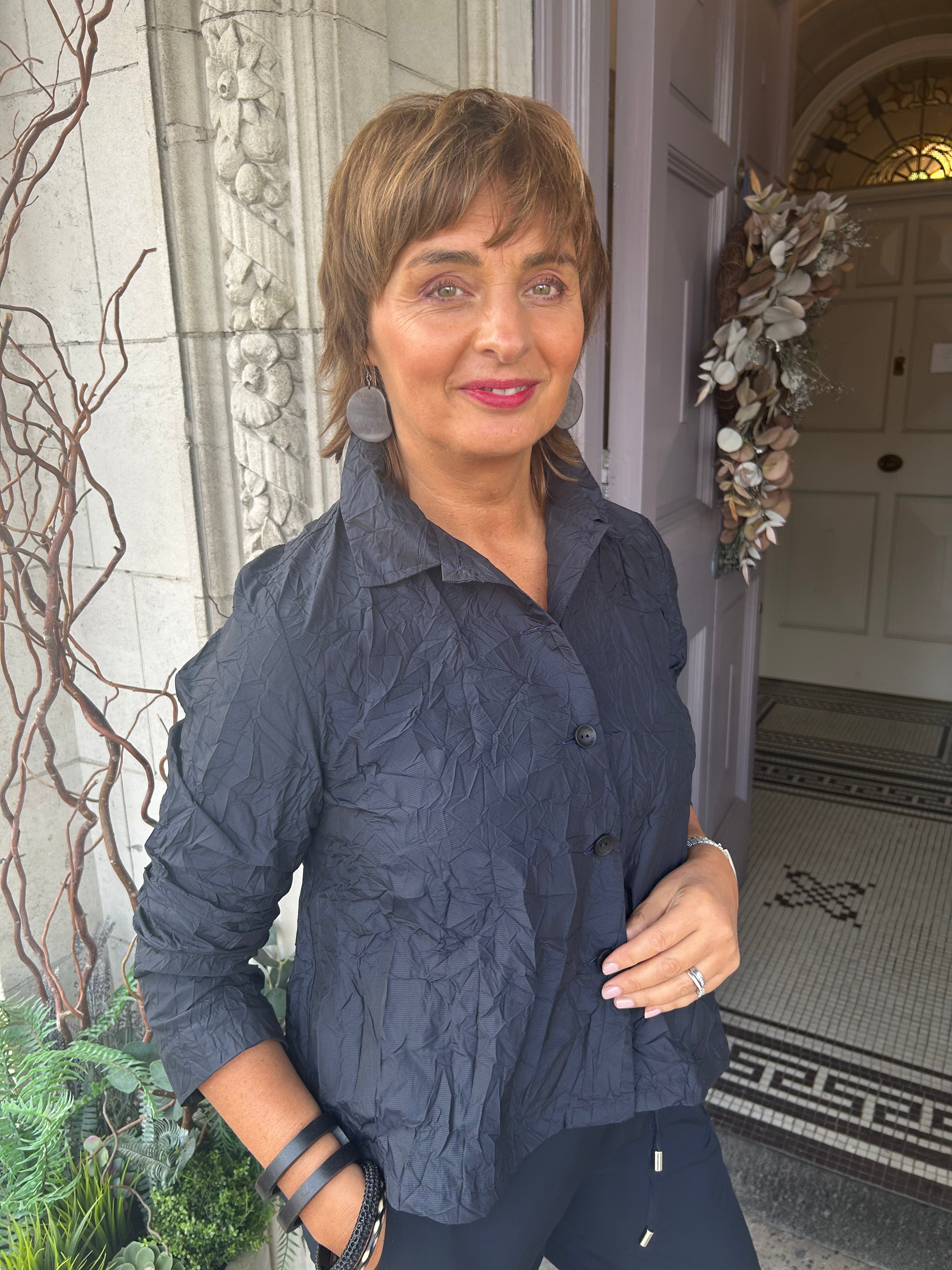 Crinkle Taffeta Jacket in Night Blue