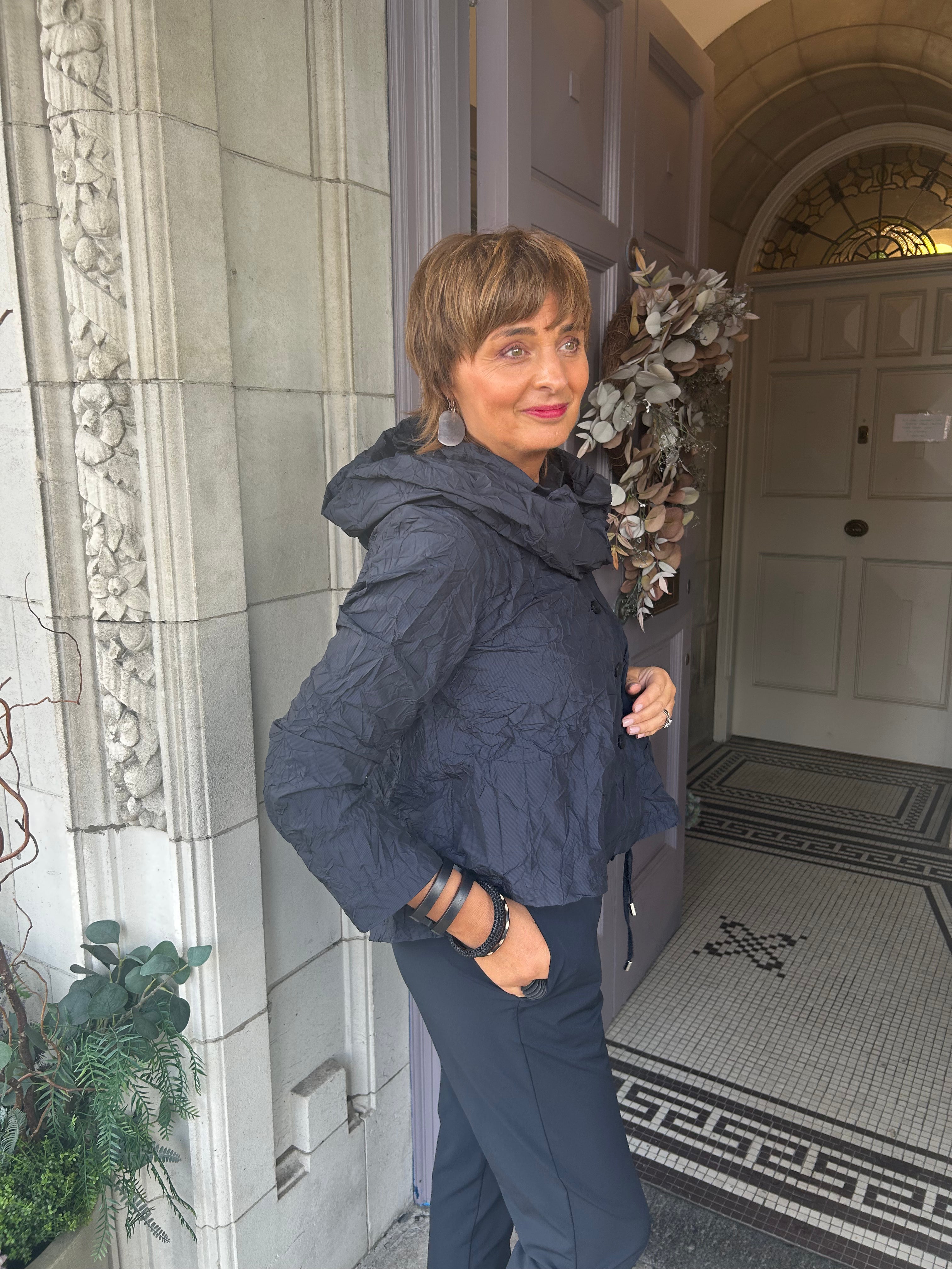 Crinkle Taffeta Jacket in Night Blue