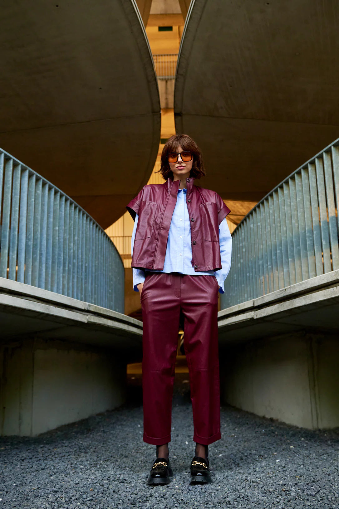 Daphne Eco Leather Trouser in Bordo