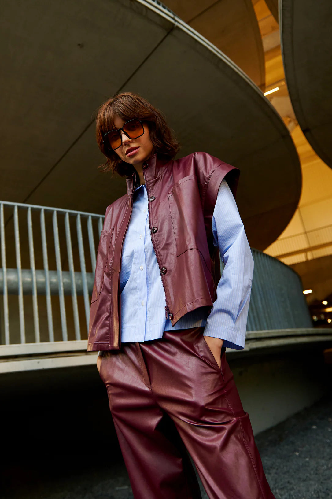 Paola Eco Leather Blouse in Bordo
