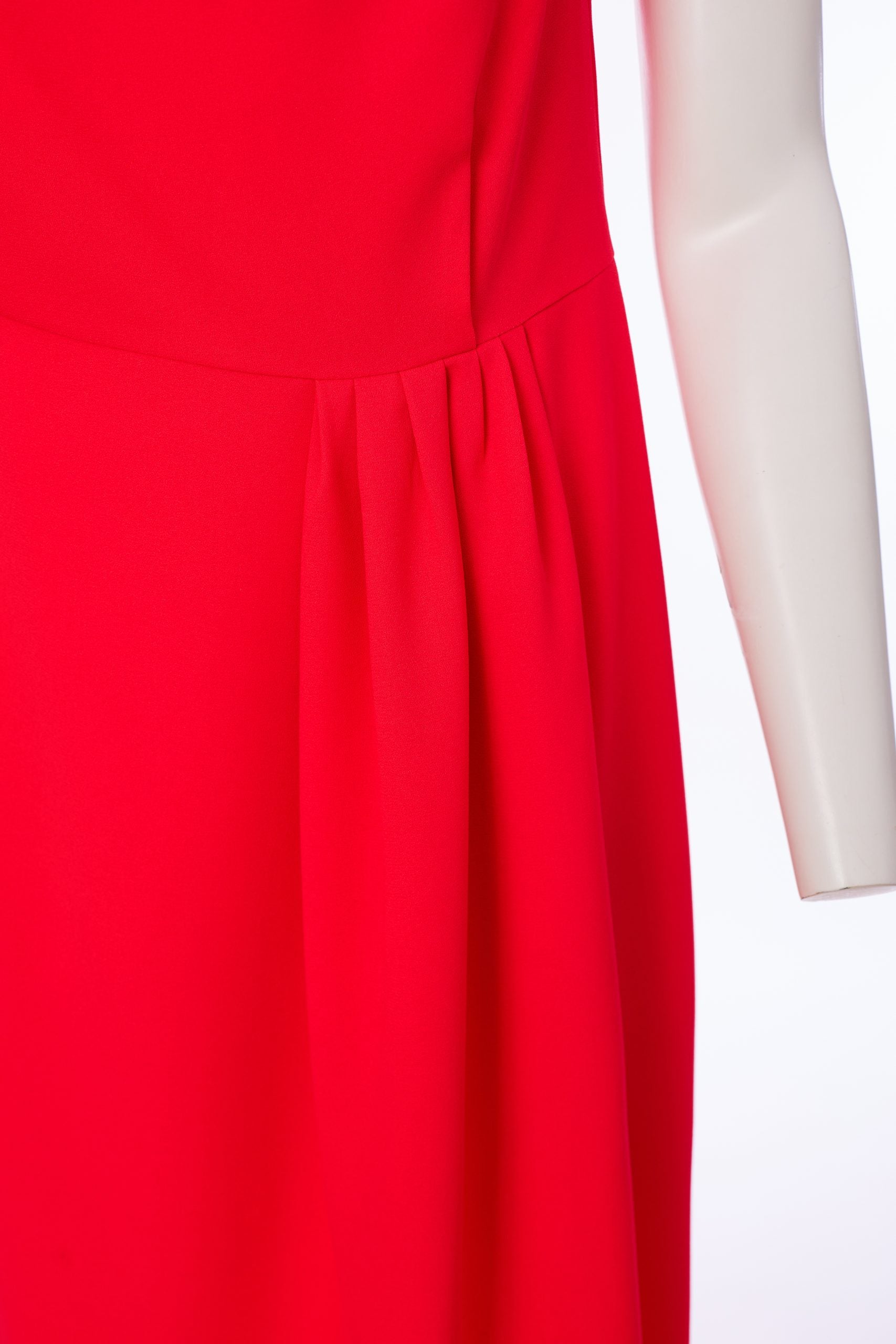 Drape Neck Dress with Pleat Waist in Chilli Red