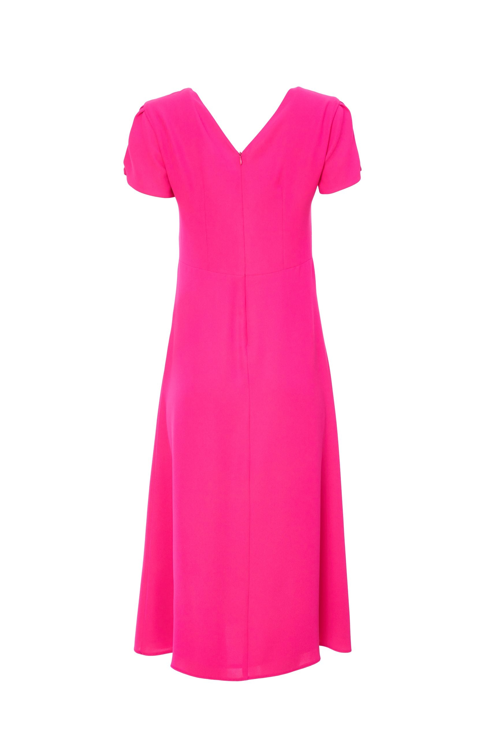 V-Neck Gathered Dress in Water Melon Pink