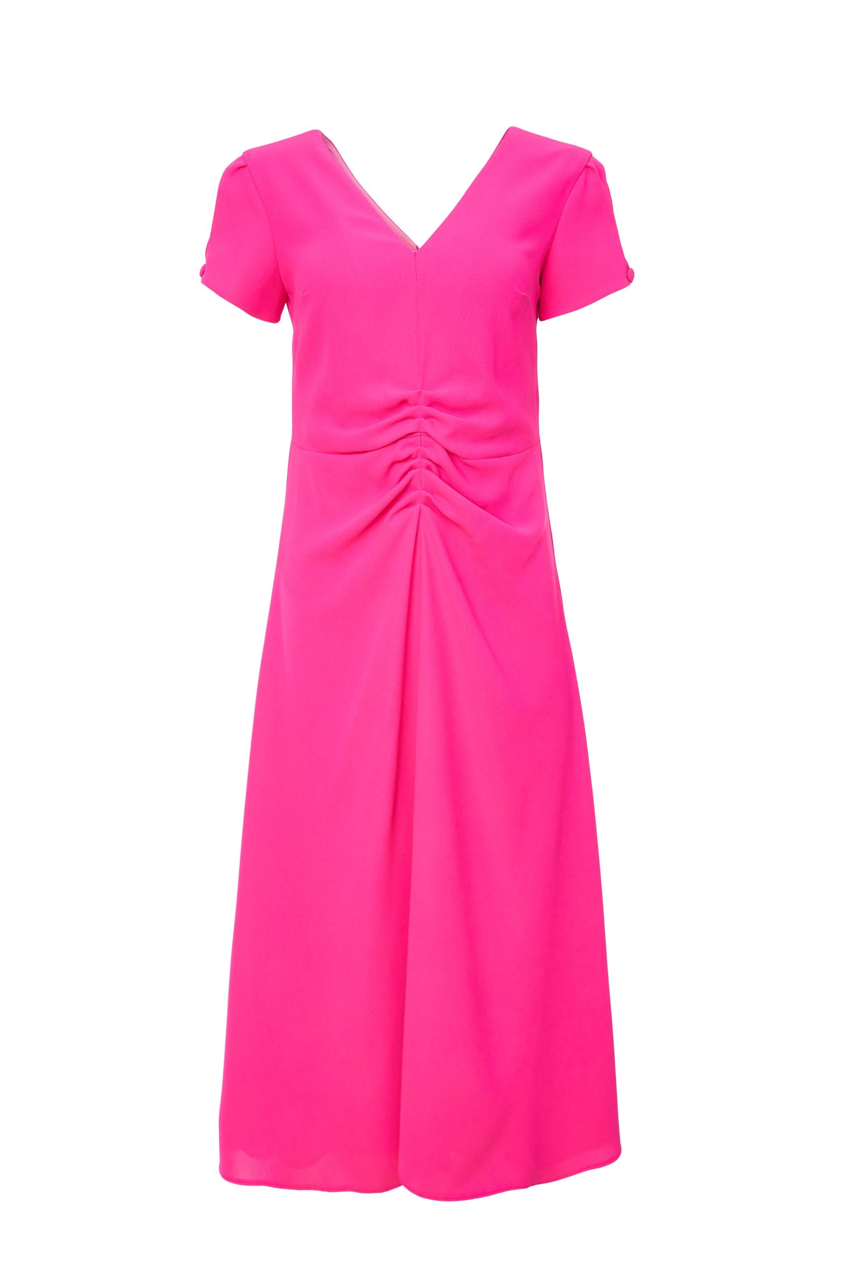 V-Neck Gathered Dress in Water Melon Pink