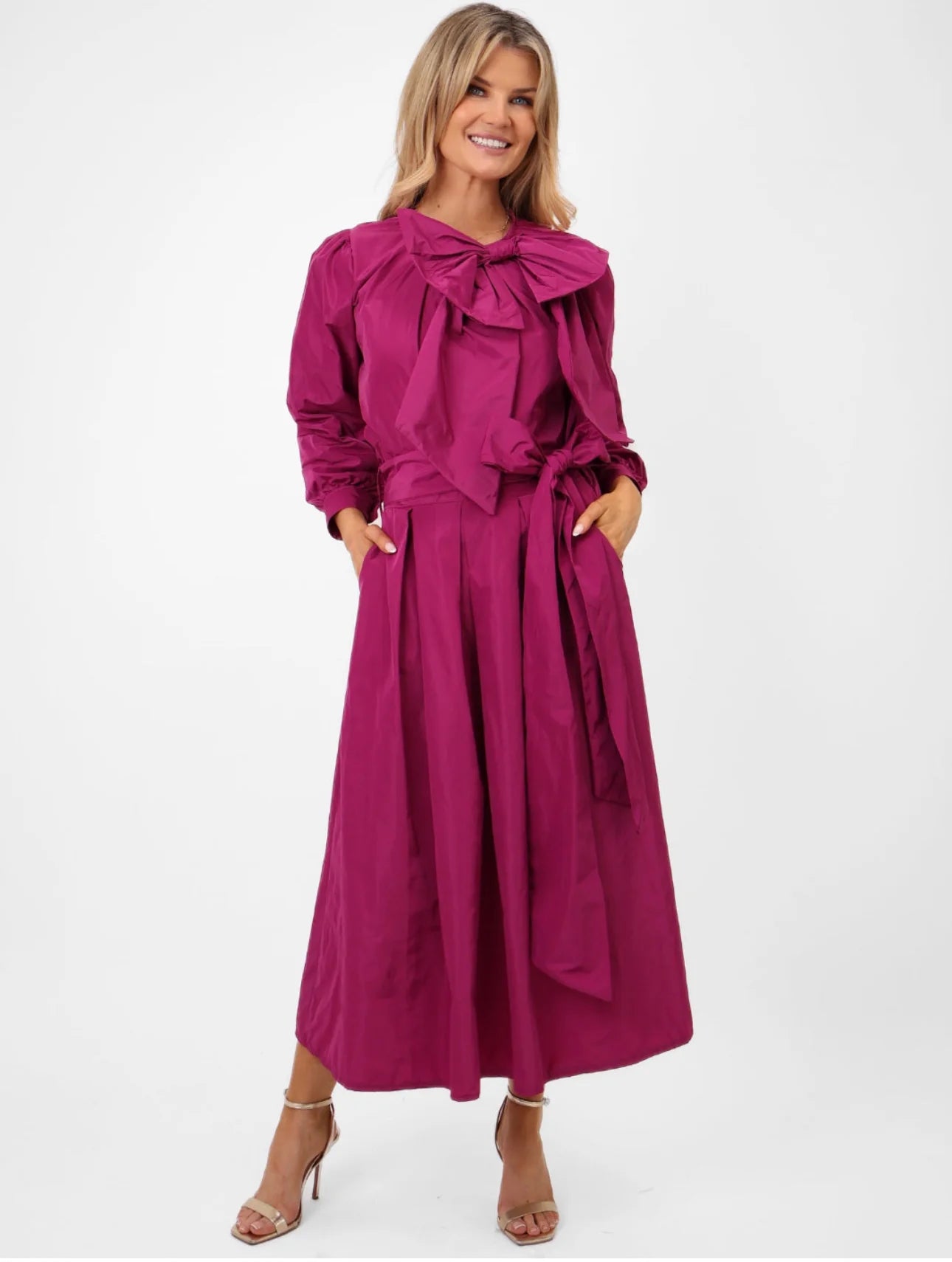 Aria Bow Taffeta Top in Magenta