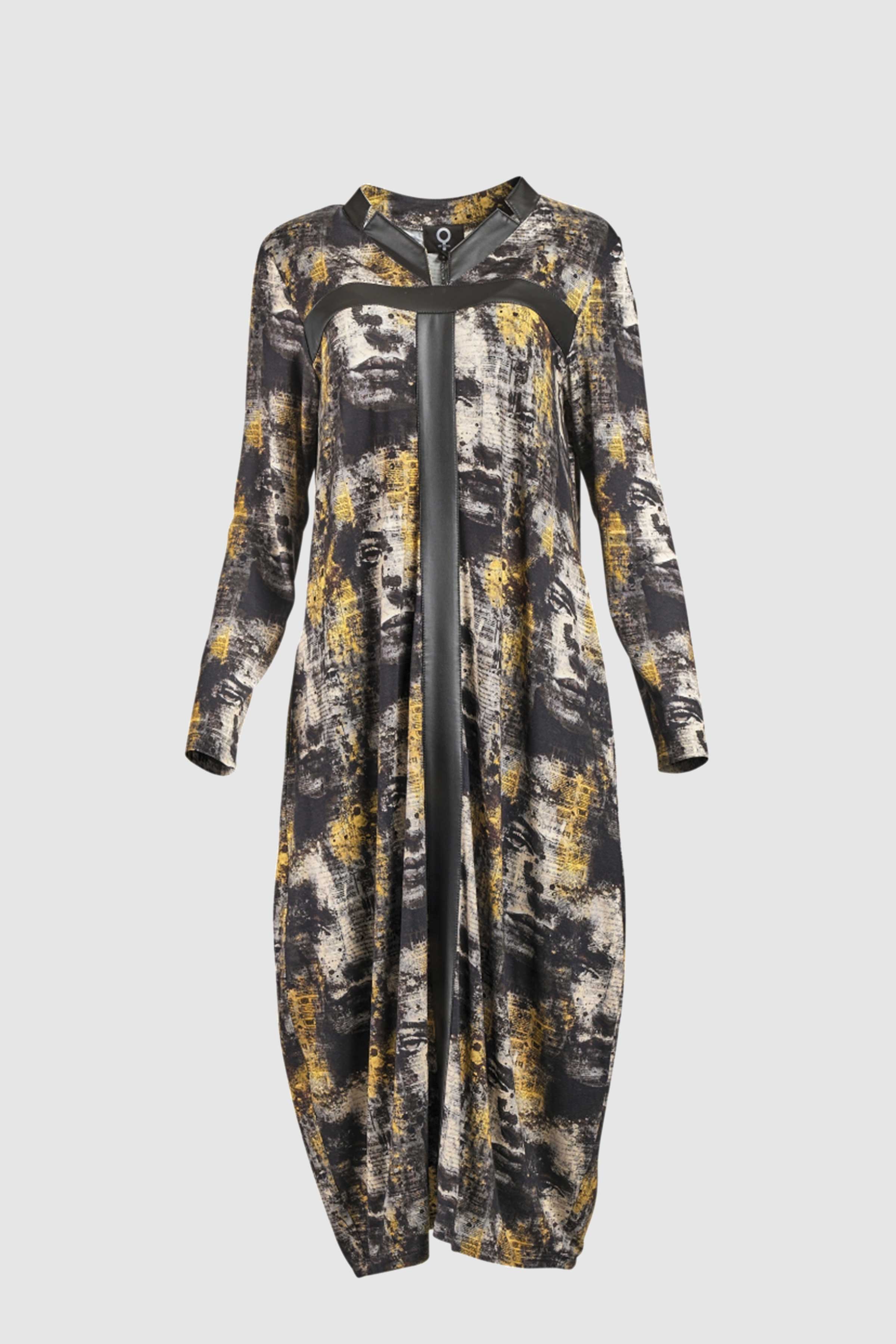 Lady Dress with Faux Leather Detail in Multi