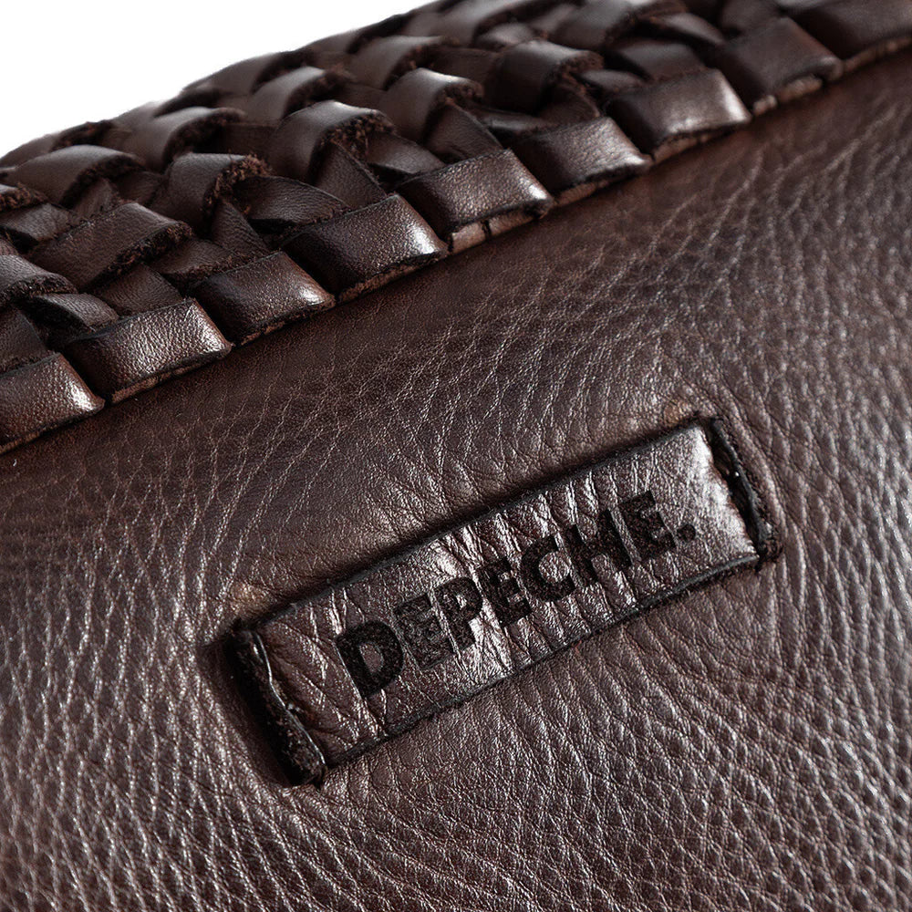 Leather Bumbag with Weaving in Chocolate