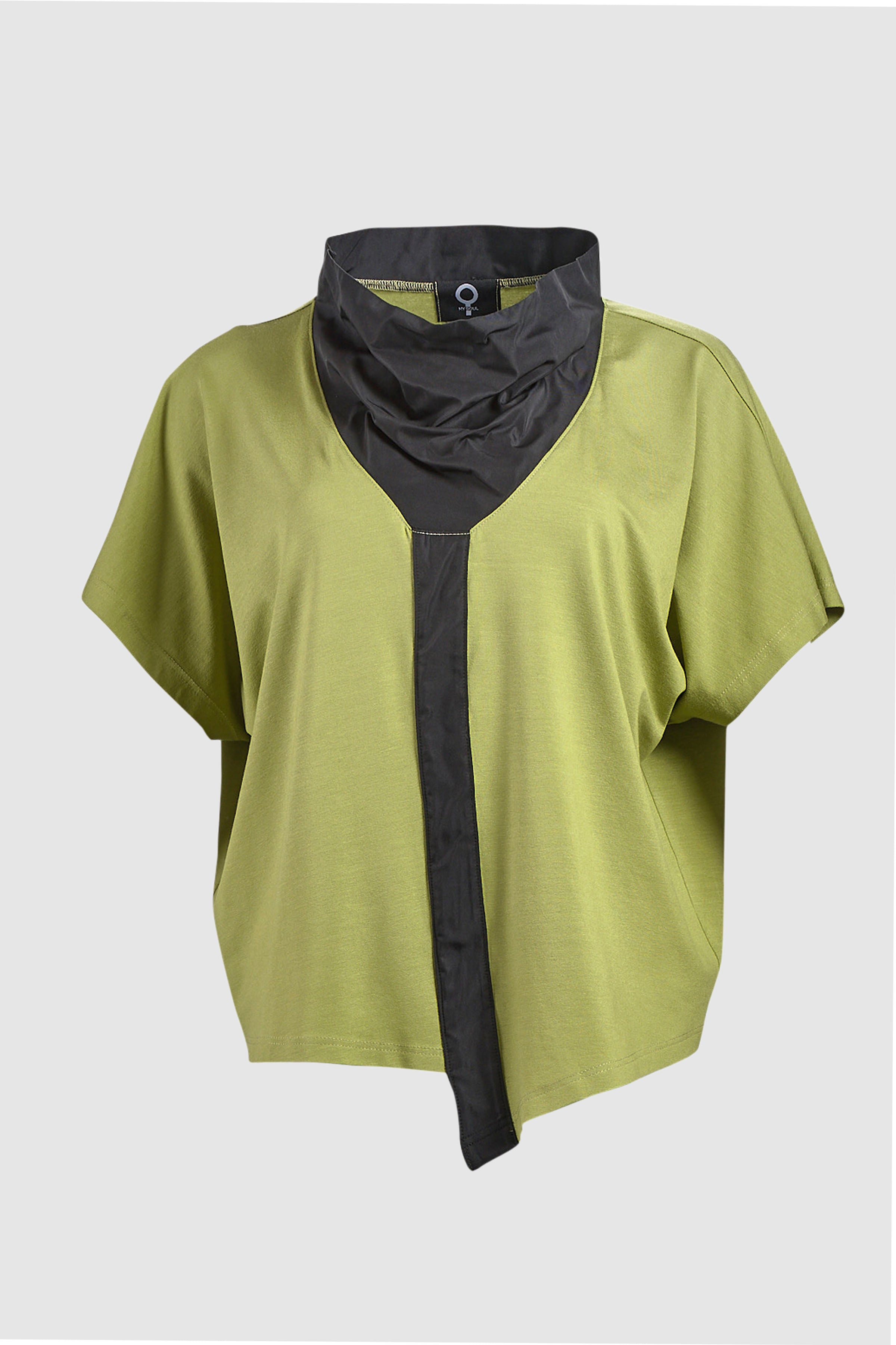 Jersey Top High Collar in Lime