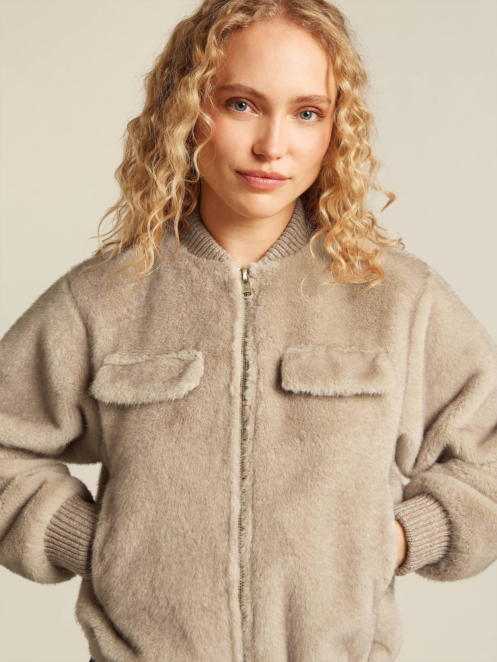 Milaya Faux Fur Bomber Jacket in Chinchilla