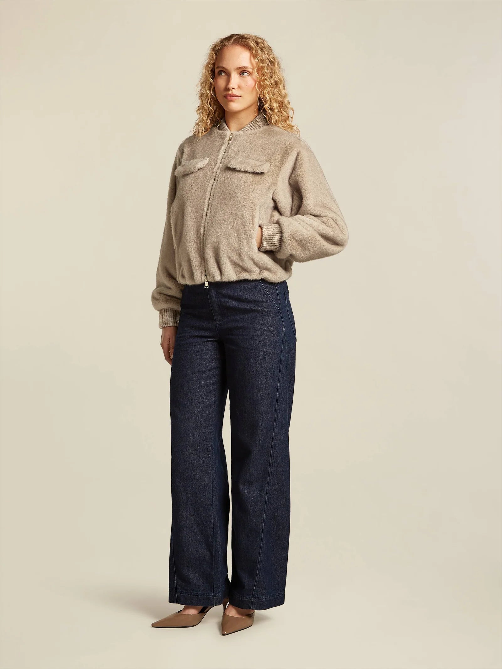 Milaya Faux Fur Bomber Jacket in Chinchilla