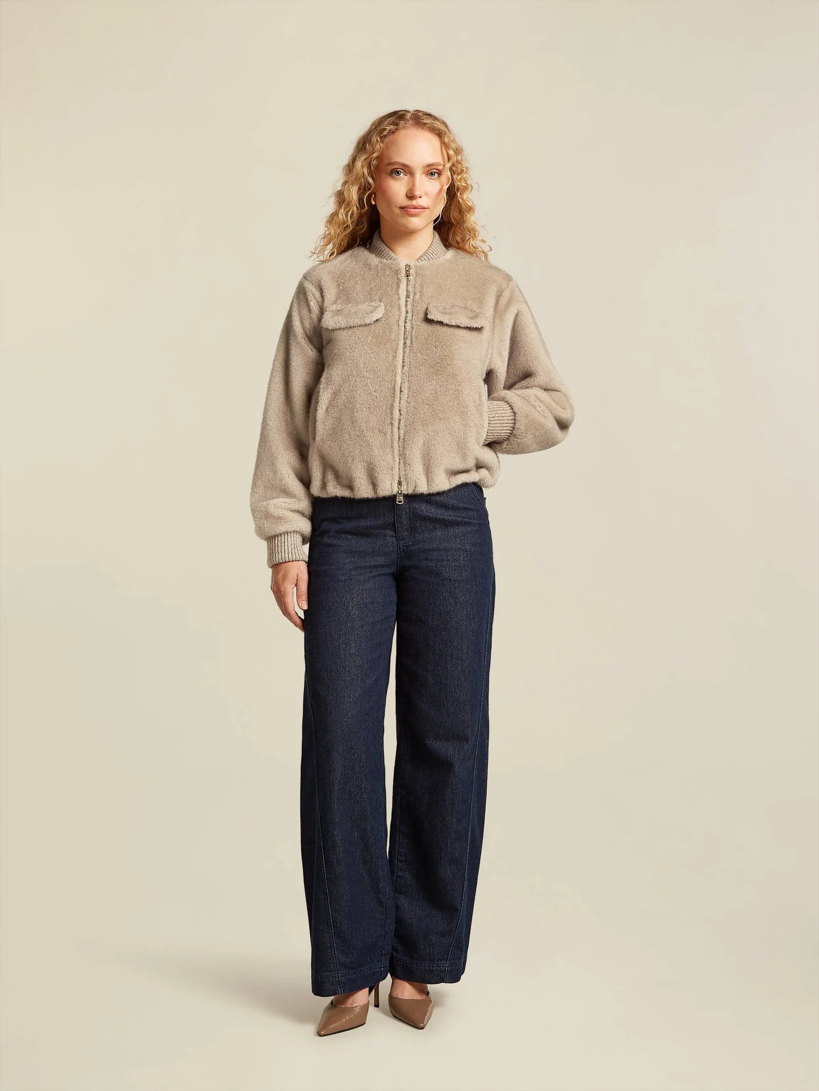 Milaya Faux Fur Bomber Jacket in Chinchilla