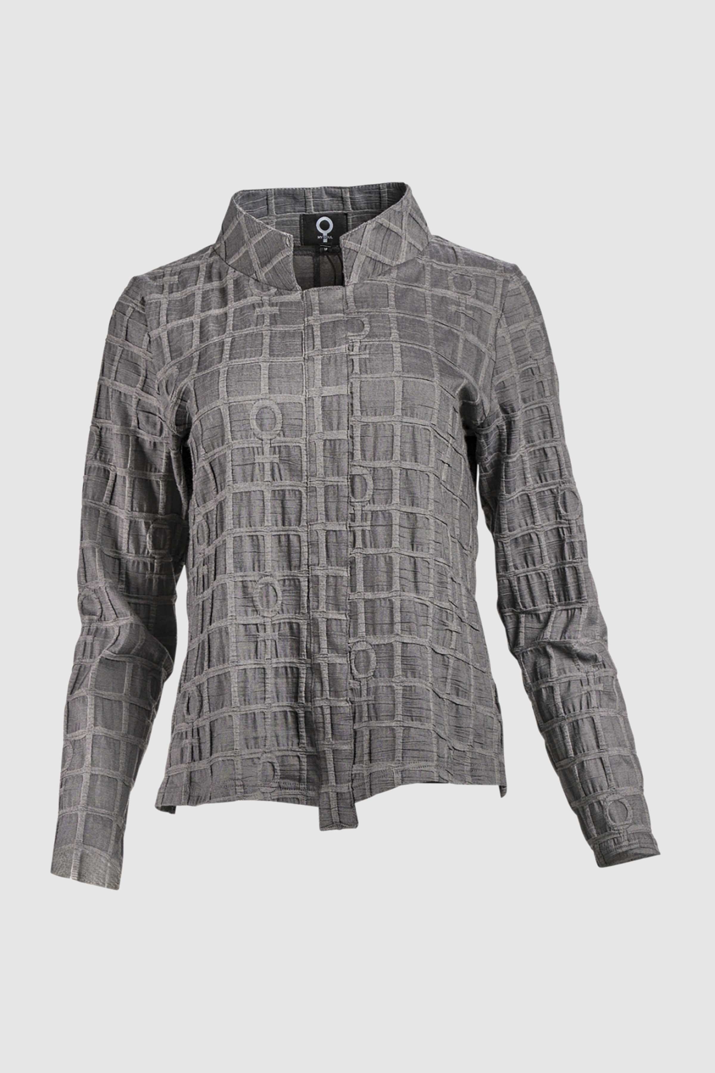 High Neck Bubble L/S Top in Grey